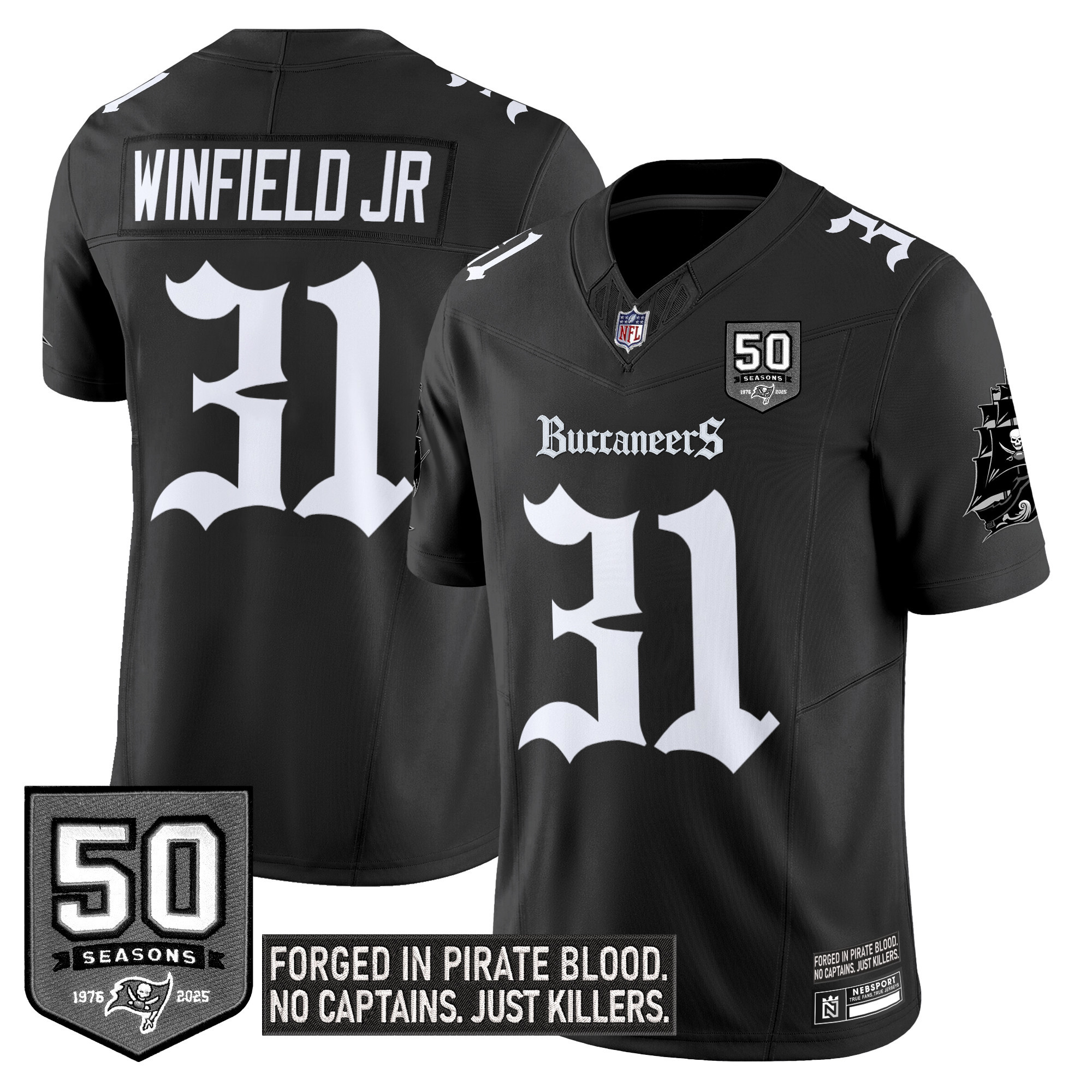 Antoine Winfield Jr. Men's Tampa Bay Buccaneers Gothic Pirate Shadows Edition Limited Black Jersey - All Stitched