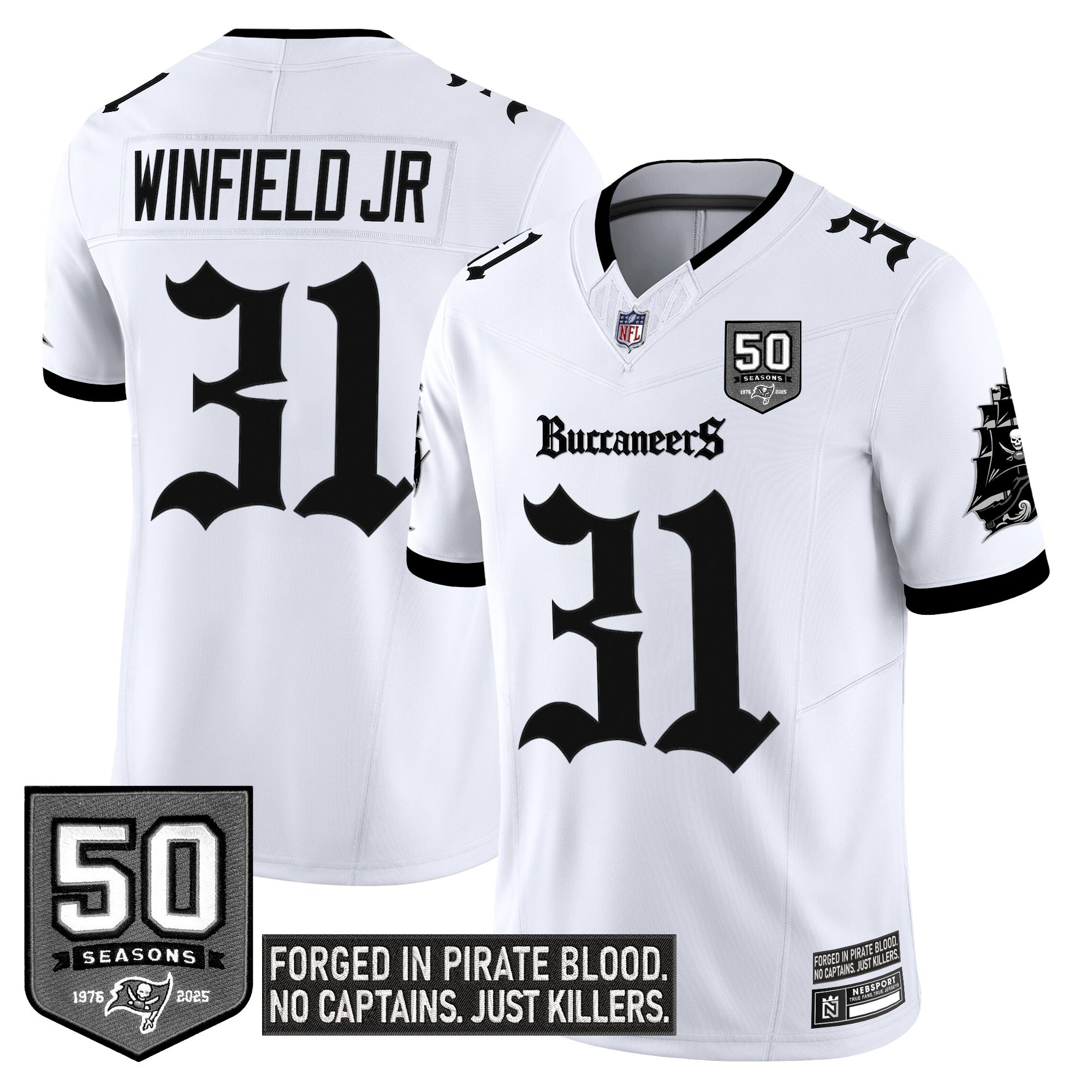 Antoine Winfield Jr. Men's Tampa Bay Buccaneers Gothic Pirate Shadows Edition Limited White Jersey - All Stitched