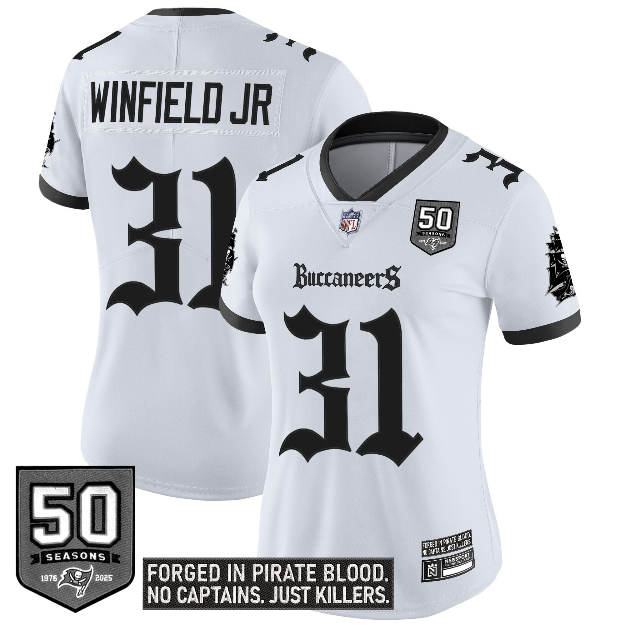 Antoine Winfield Jr. Women's Tampa Bay Buccaneers Gothic Pirate Shadows Edition Vapor Limited White Jersey - All Stitched