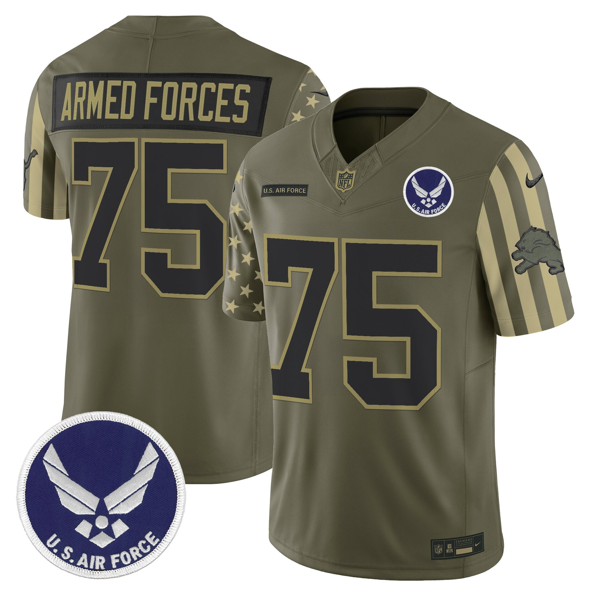 Armed Forces 1775 Men's Detroit Lions x U.S. Military Veteran Vapor Limited Air Force Jersey - All Stitched