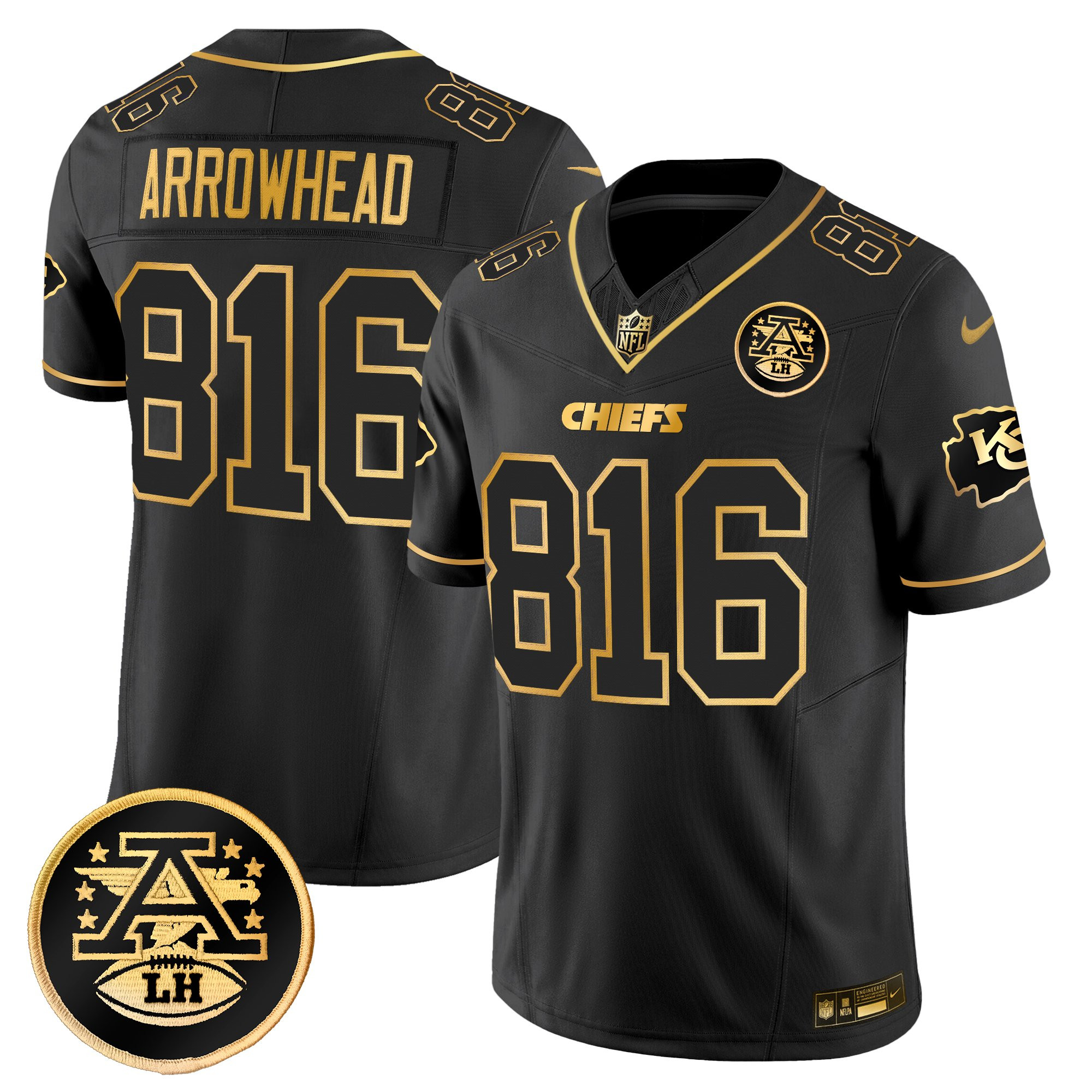 Arrowhead 816 Men's Kansas City Chiefs 2025 Gold Vapor Limited Black Gold Jersey - All Stitched