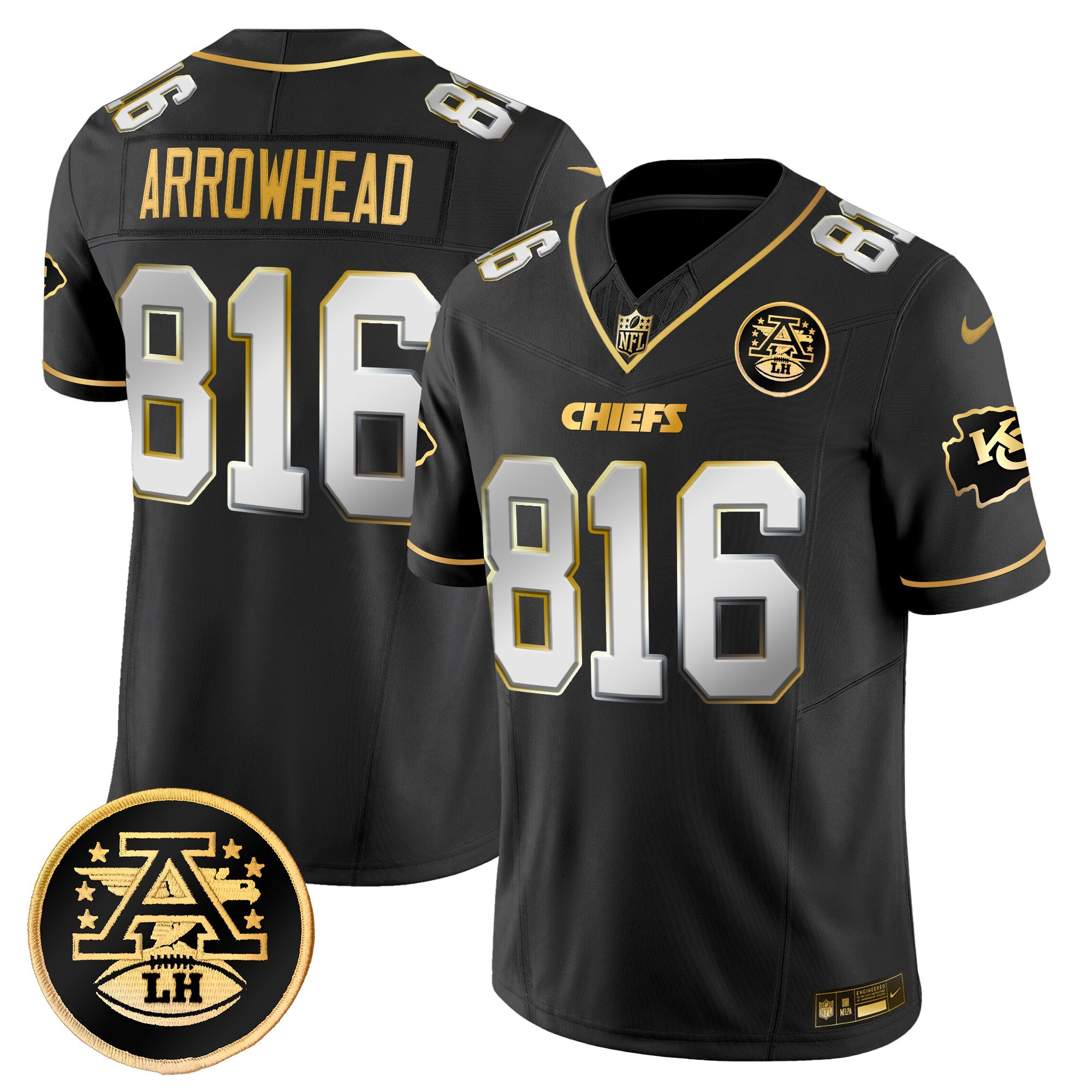 Arrowhead 816 Men's Kansas City Chiefs 2025 Gold Vapor Limited Black Limited Jersey - All Stitched