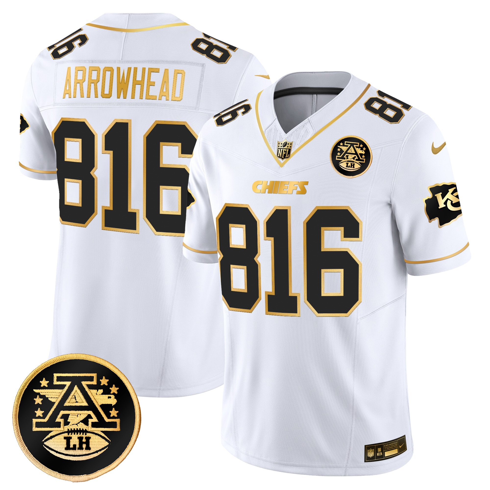 Arrowhead 816 Men's Kansas City Chiefs 2025 Gold Vapor Limited White Gold Jersey - All Stitched