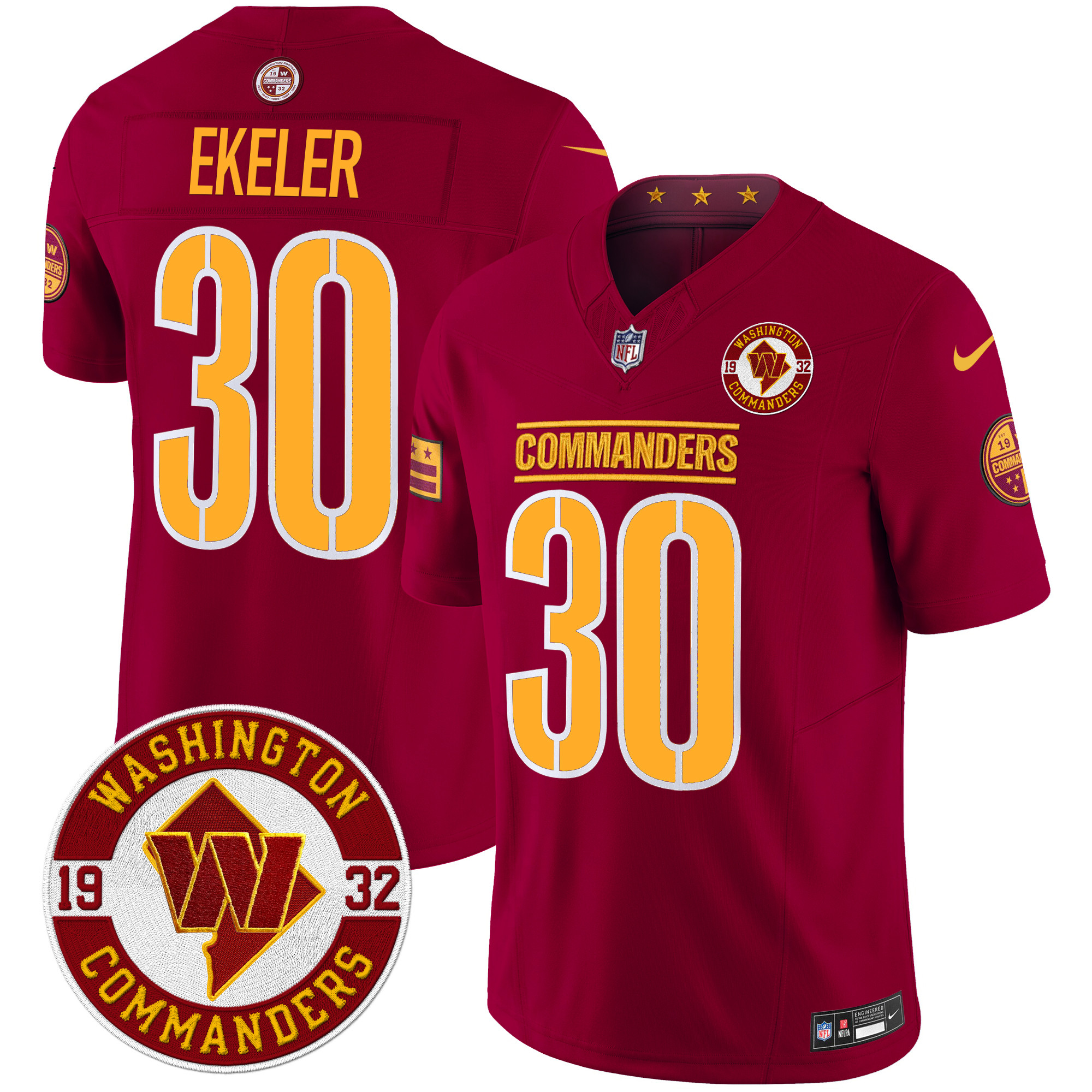 Austin Ekeler Men's Washington Commanders 2024 Vapor Limited Burgundy Jersey - Est. 1932 Patch - All Stitched