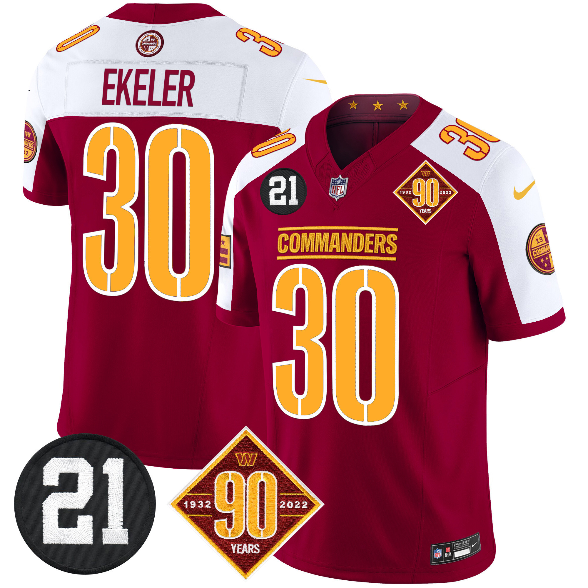 Austin Ekeler Men's Washington Commanders 90th & Sean Taylor Patch Vapor Limited Burgundy Alternate Jersey - All Stitched