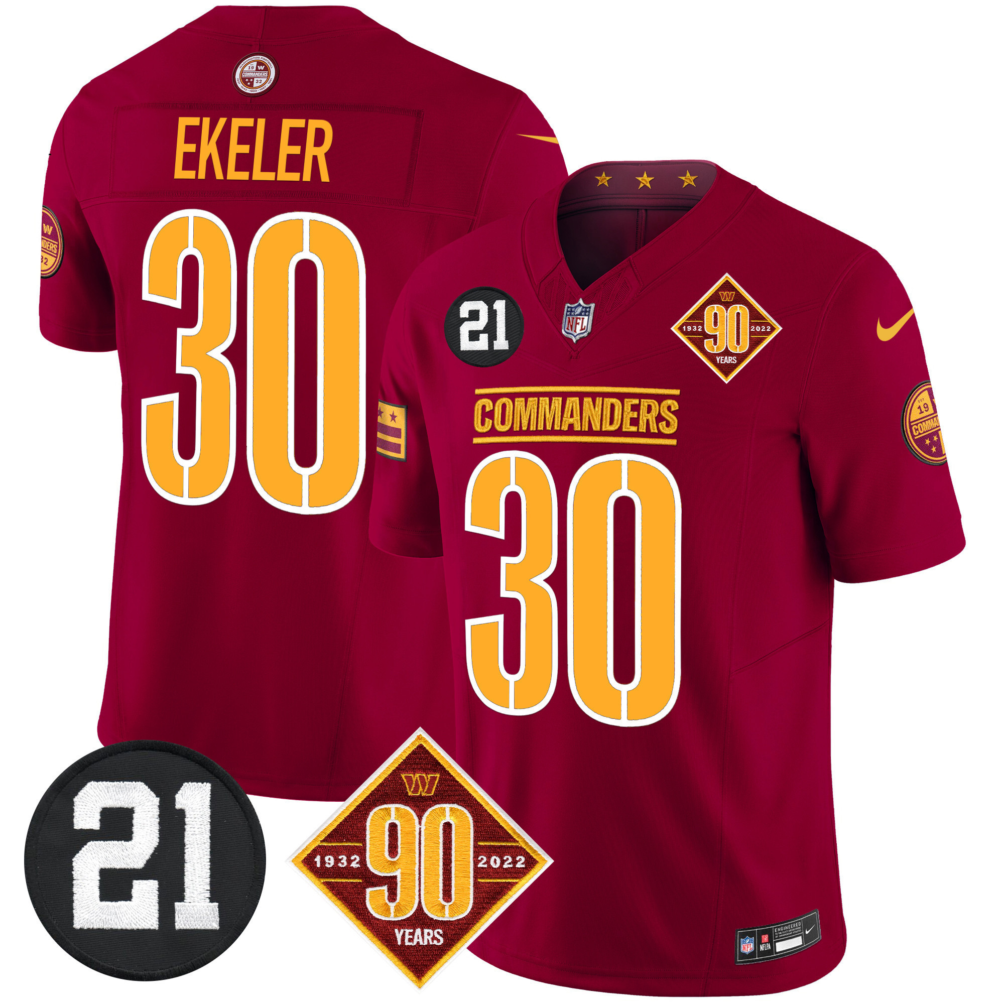 Austin Ekeler Men's Washington Commanders 90th & Sean Taylor Patch Vapor Limited Burgundy Jersey - All Stitched