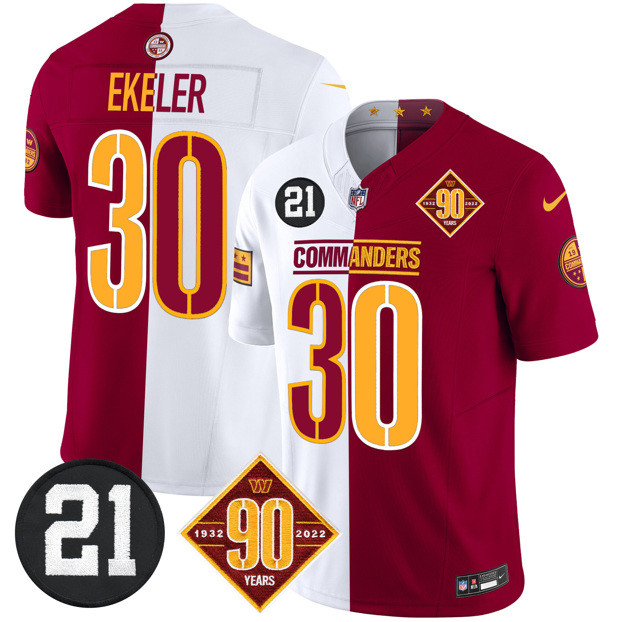 Austin Ekeler Men's Washington Commanders 90th & Sean Taylor Patch Vapor Limited Half Jersey - All Stitched