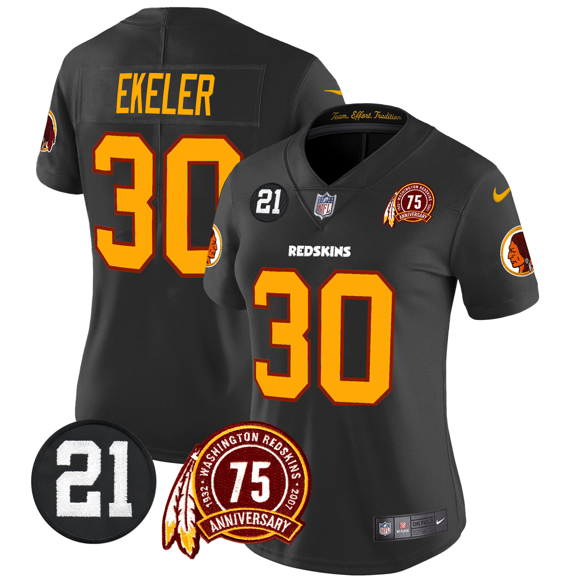 Austin Ekeler Women's Washington Redskins 75th & Sean Taylor Patch Vapor Limited Black Jersey - All Stitched