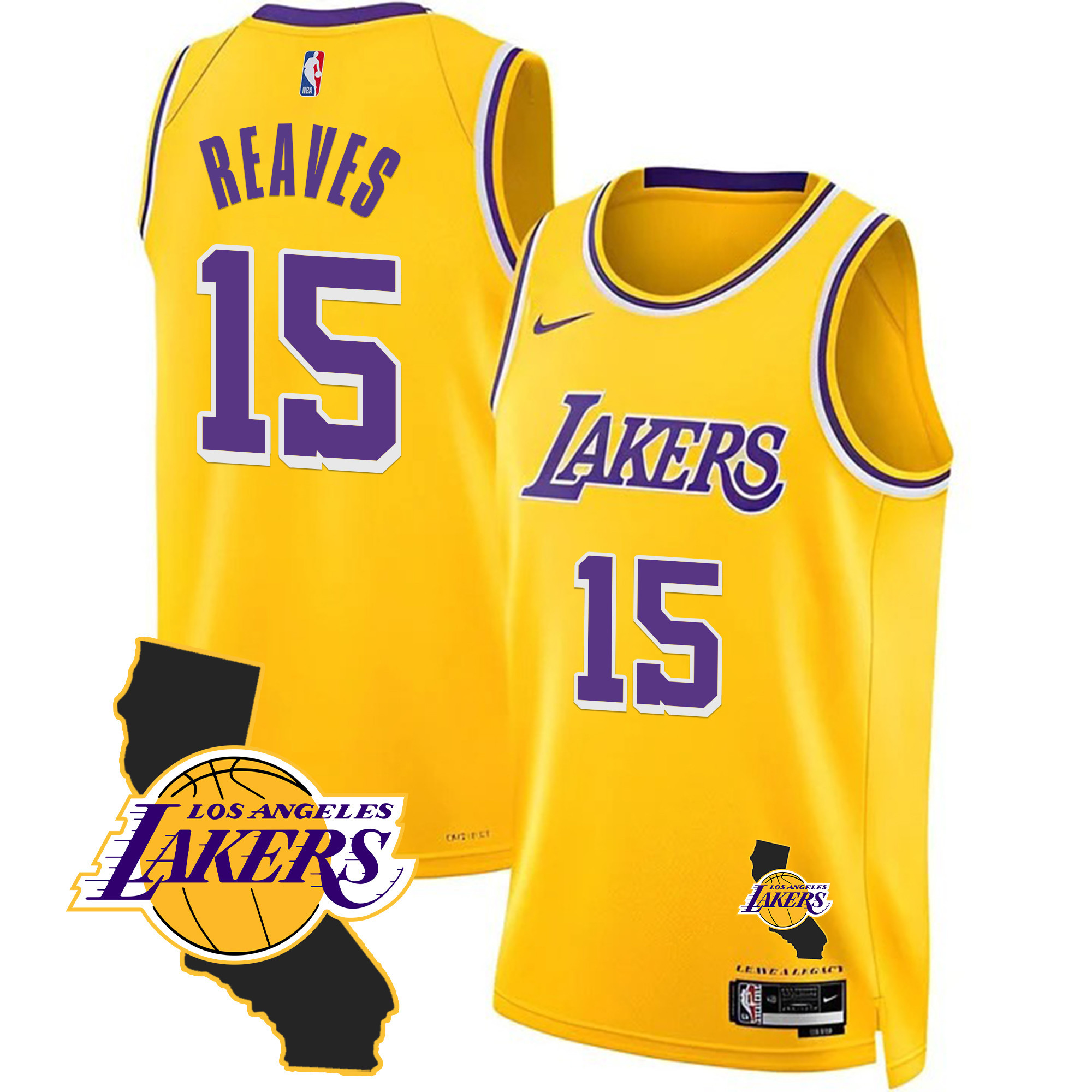Austin Reaves Men's Los Angeles Lakers California Patch Gold Jersey - All Stitched