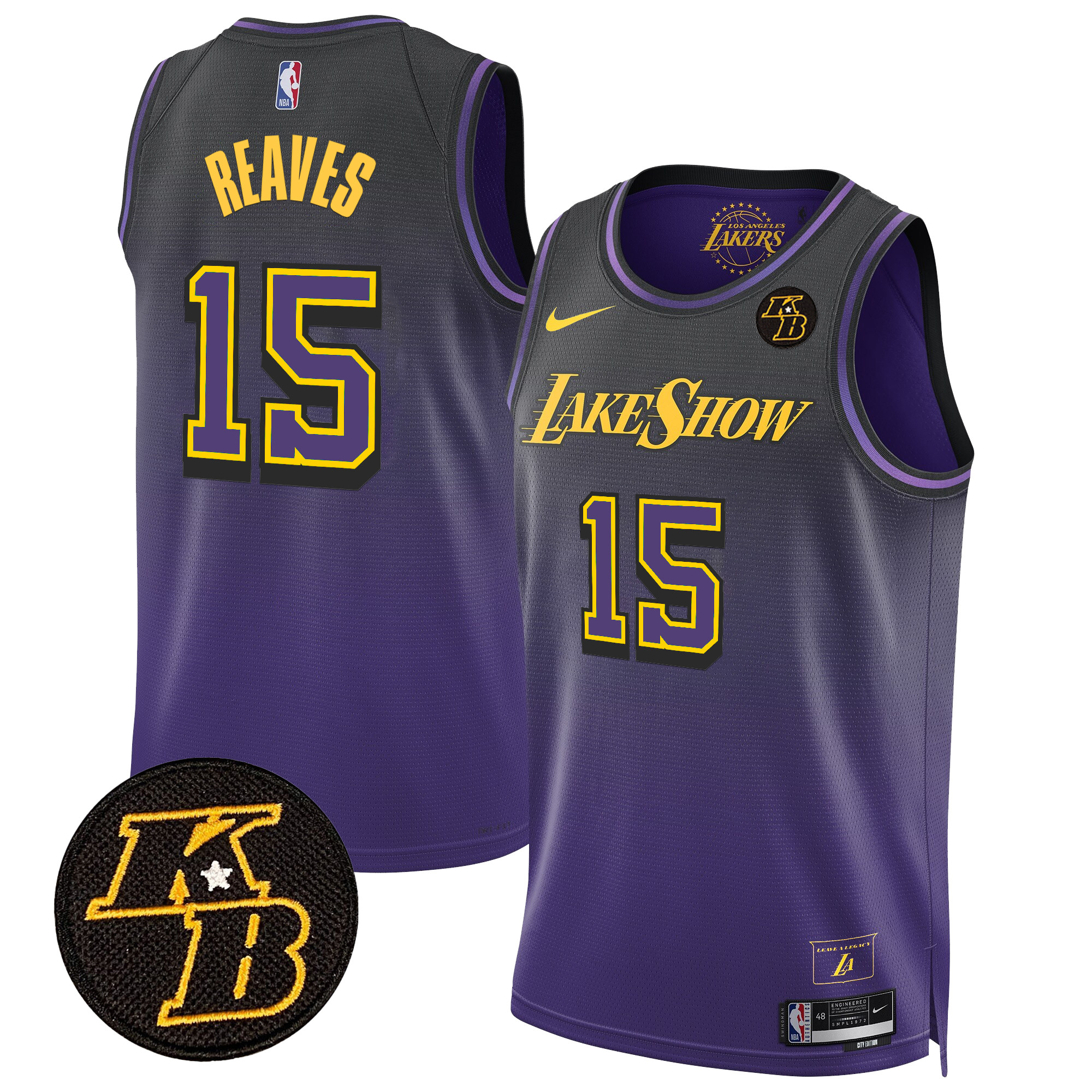 Austin Reaves Men's Los Angeles Lakers Kobe Bryant Patch Swingman 2024/25 City Jersey - All Stitched