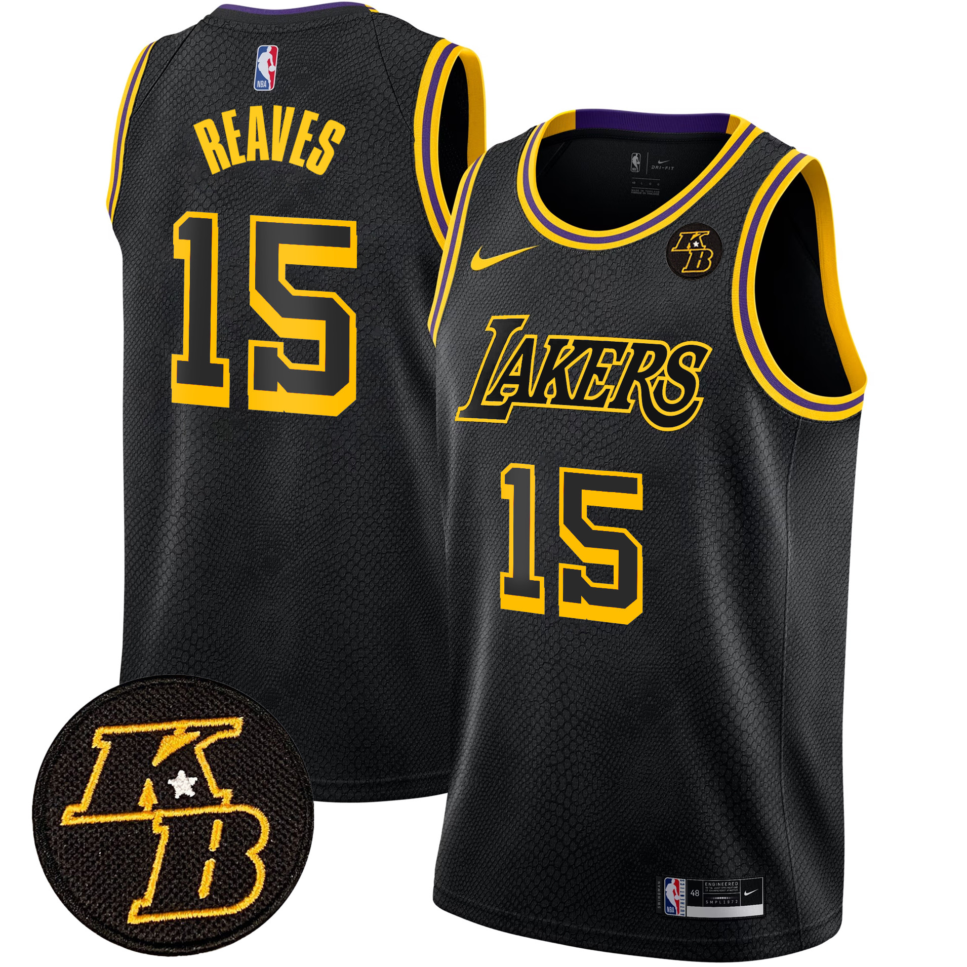 Austin Reaves Men's Los Angeles Lakers Kobe Bryant Patch Swingman Black Mamba Jersey - All Stitched