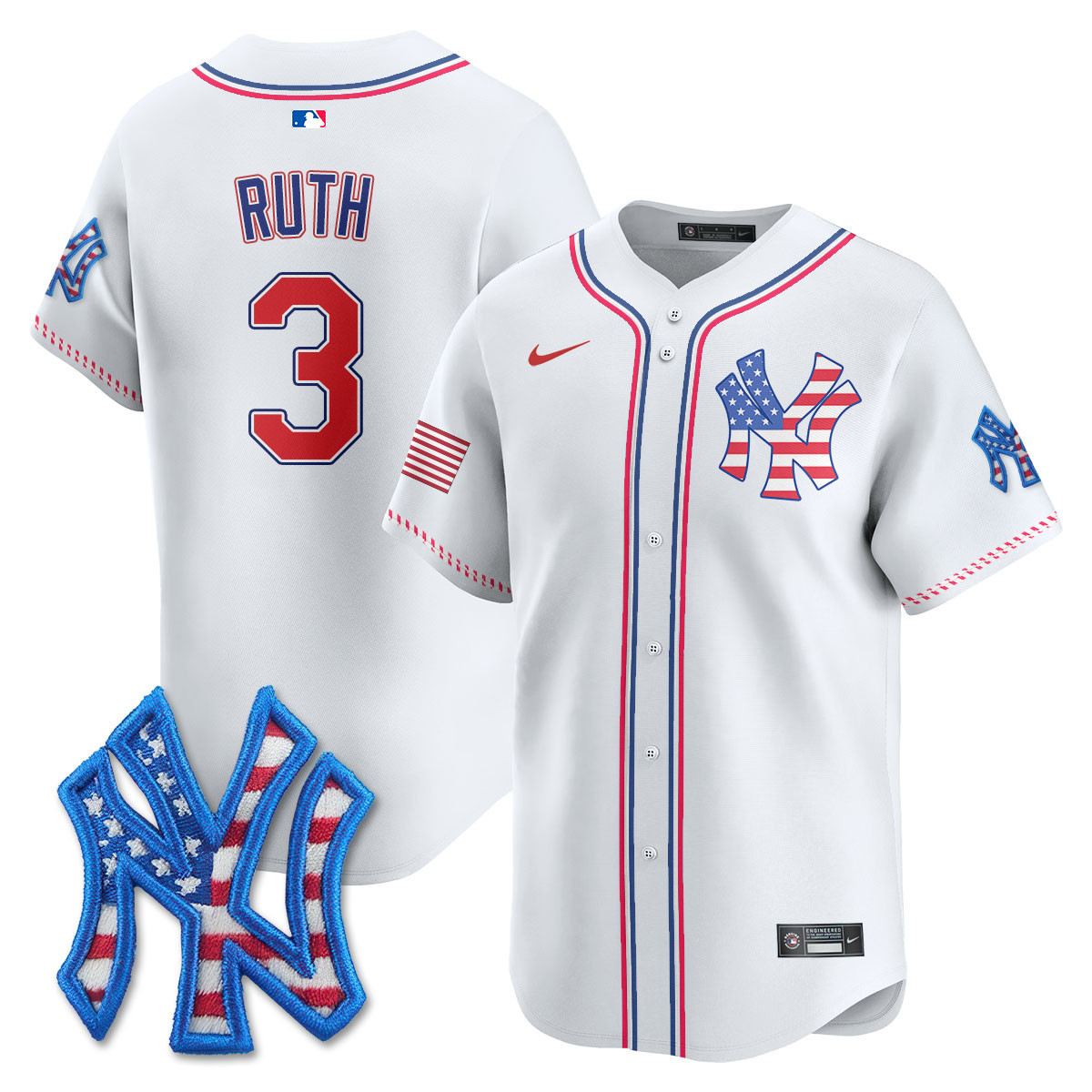 Babe Ruth Men's New York Yankees 2025 Fourth of July Vapor Premier Limited White Jersey - All Stitched