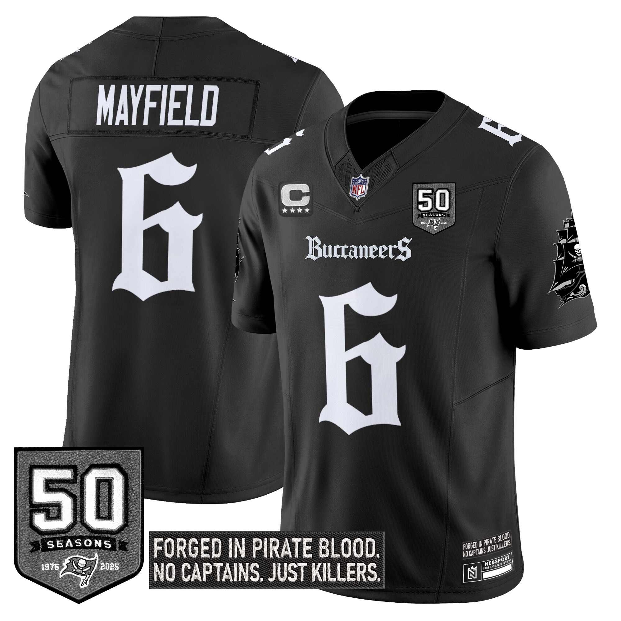 Baker Mayfield Men's Tampa Bay Buccaneers Gothic Pirate Shadows Edition Limited Black Jersey - All Stitched