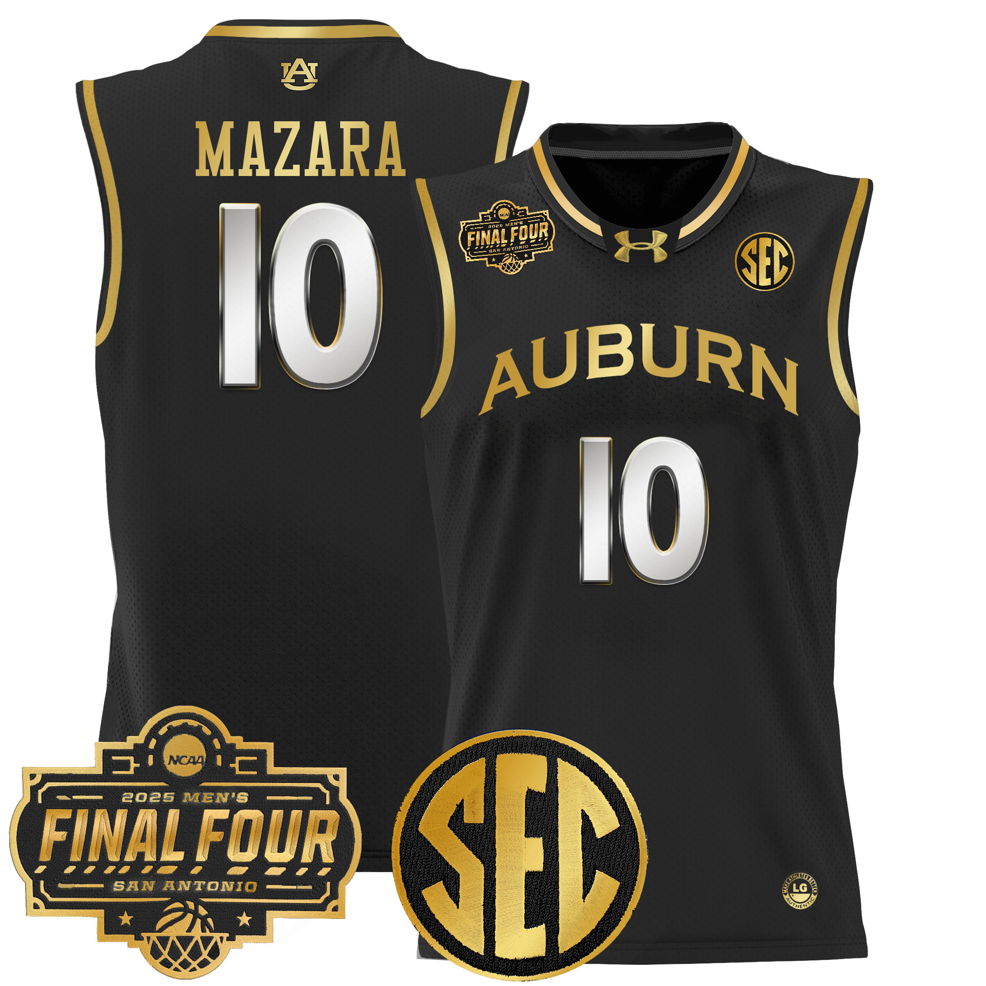 Baker-Mazara Men's Auburn Tigers 2025 Final Four Patch Lightweight Basketball Black Gold Jersey - All Stitched