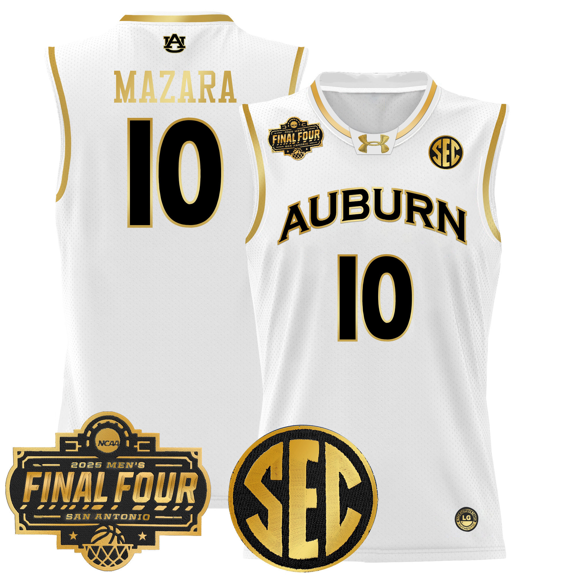 Baker-Mazara Men's Auburn Tigers 2025 Final Four Patch Lightweight Basketball White Gold Jersey - All Stitched