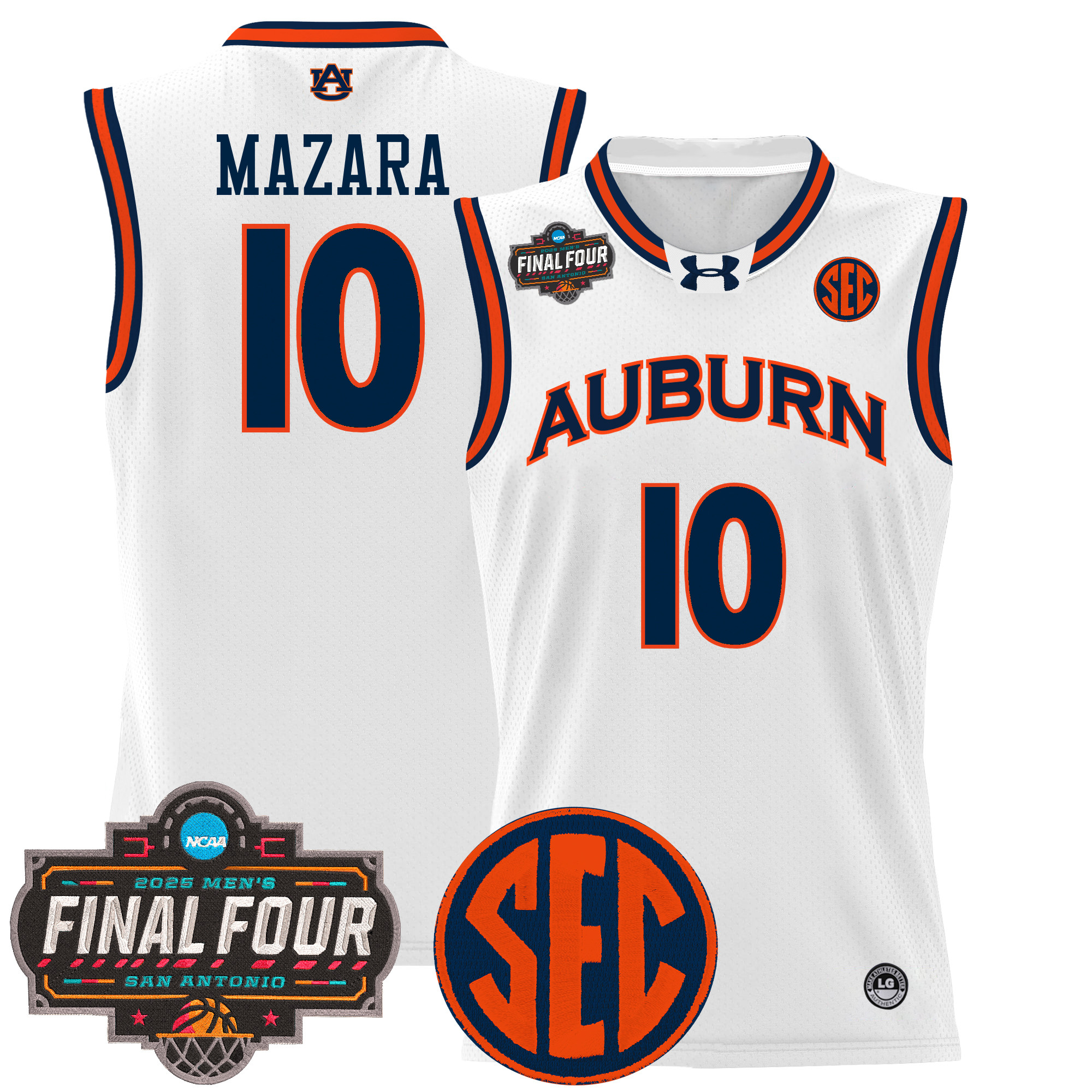 Baker-Mazara Men's Auburn Tigers 2025 Final Four Patch Lightweight Basketball White Jersey - All Stitched
