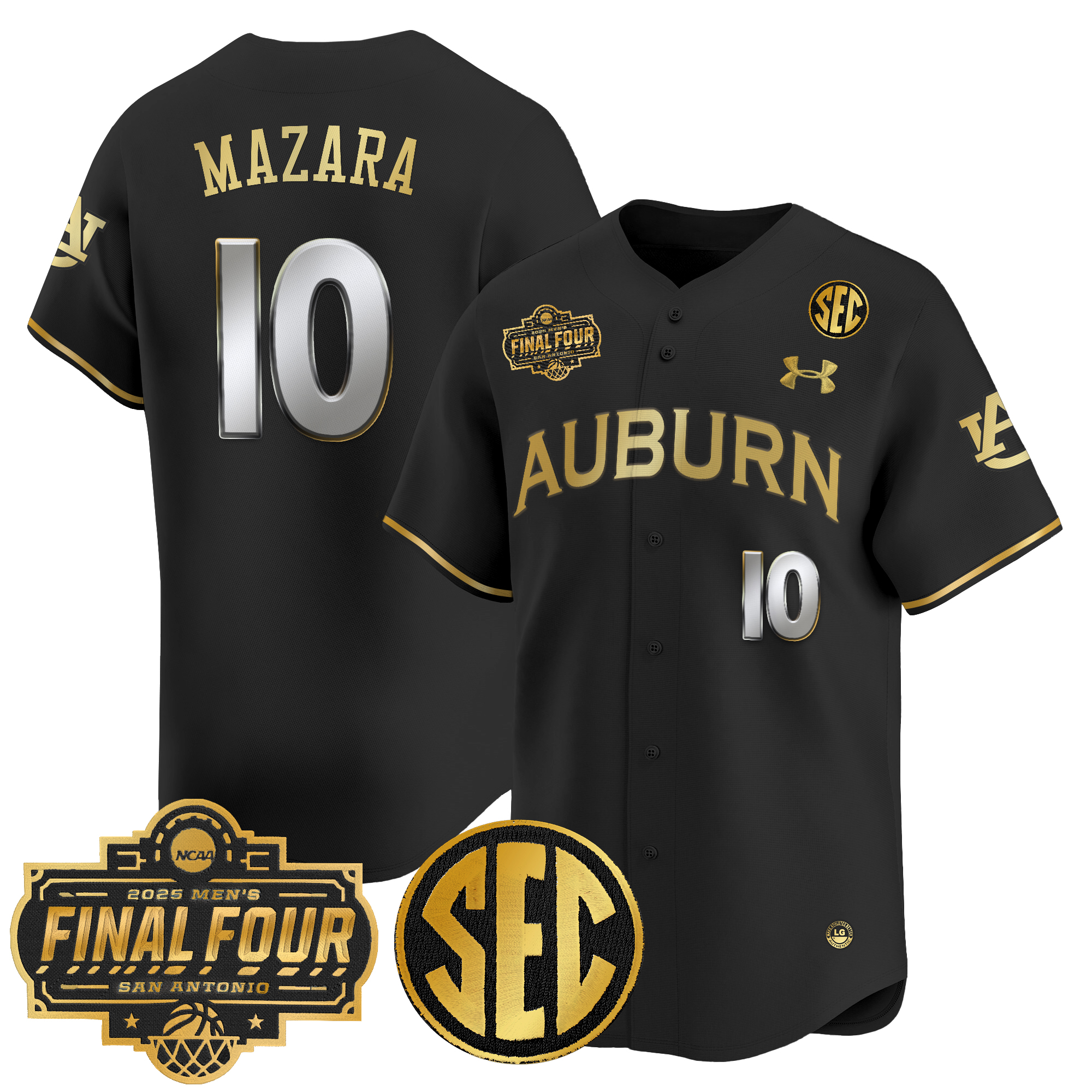 Baker-Mazara Men's Auburn Tigers 2025 Final Four Patch Vapor Baseball Black Gold Jersey - All Stitched