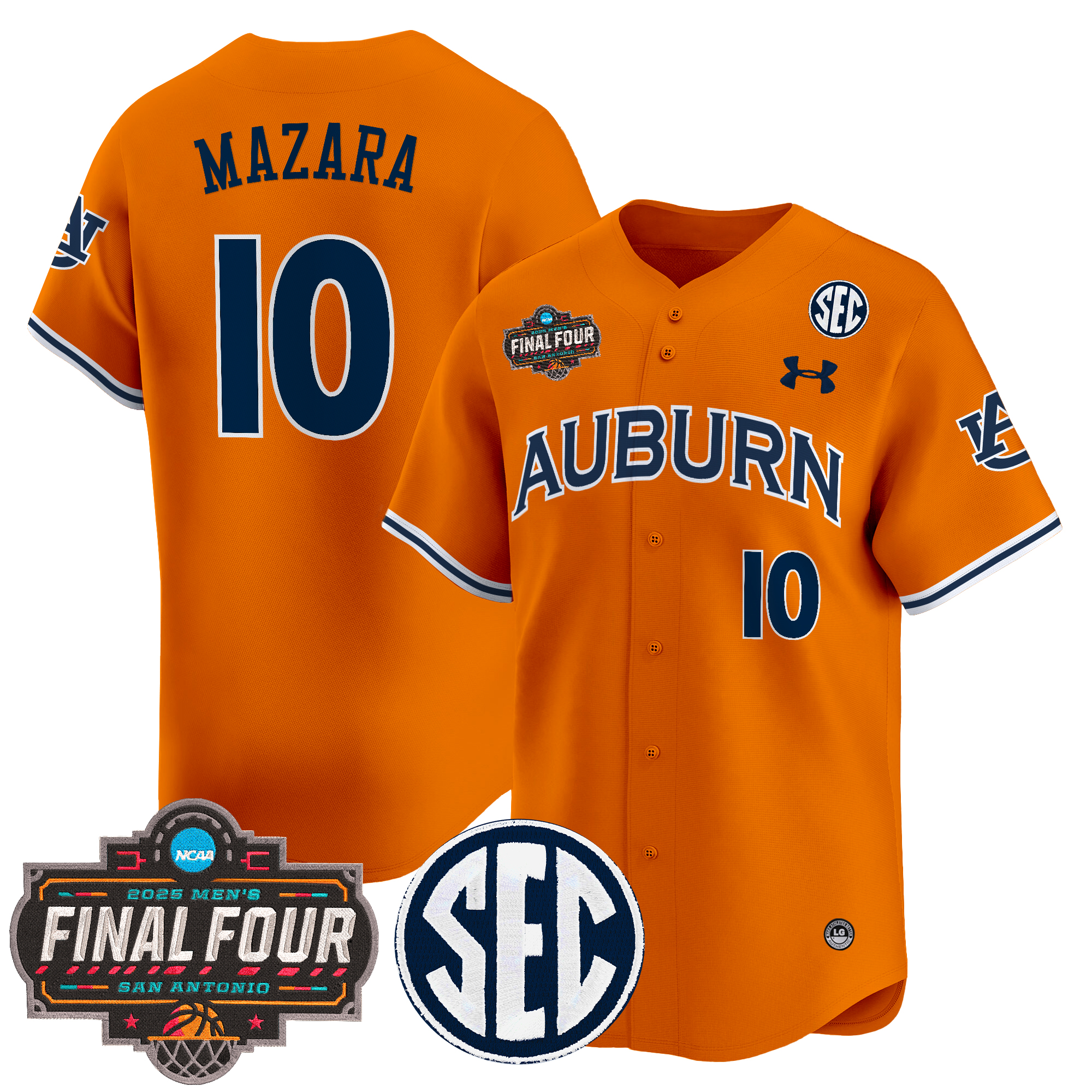 Baker-Mazara Men's Auburn Tigers 2025 Final Four Patch Vapor Baseball Orange Jersey - All Stitched
