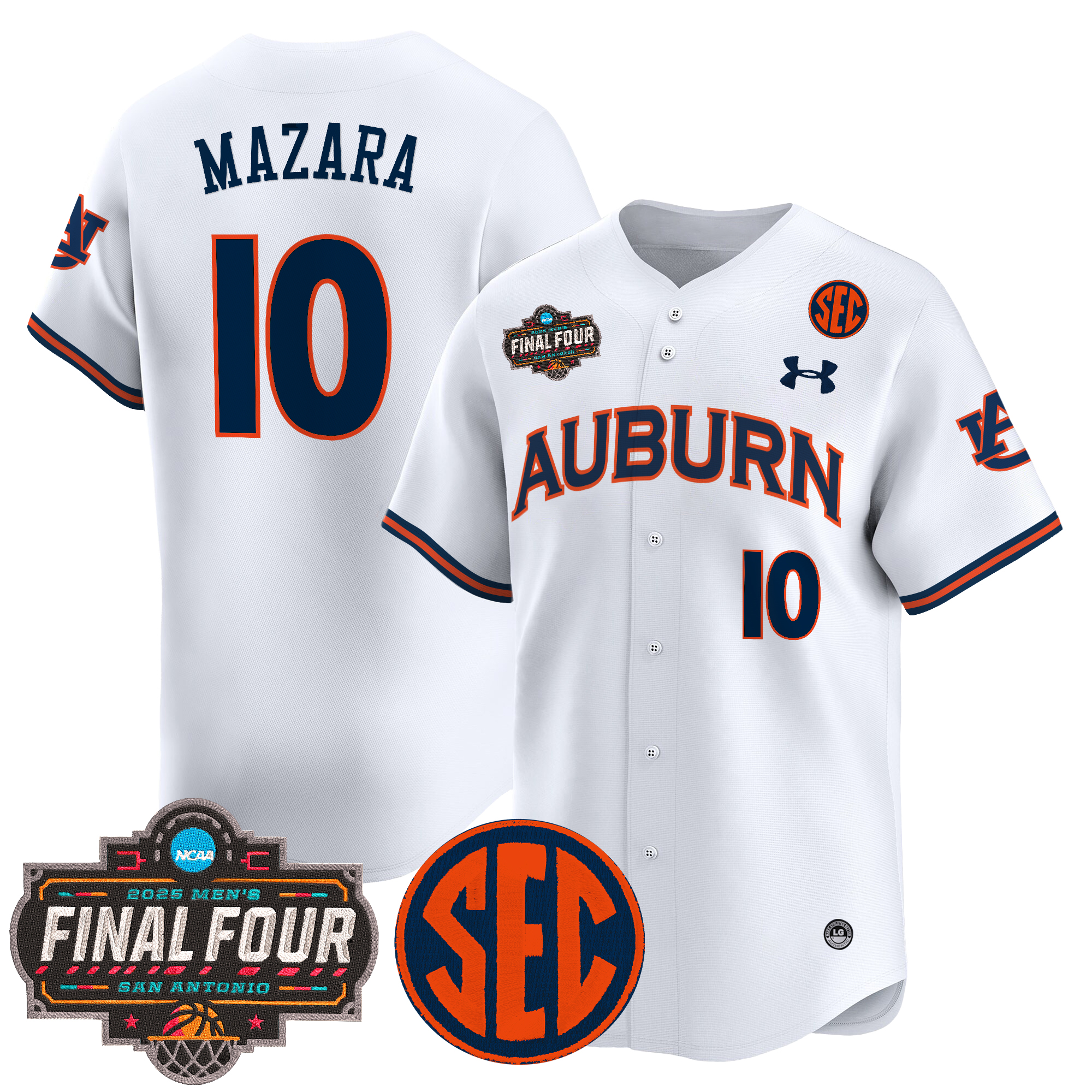 Baker-Mazara Men's Auburn Tigers 2025 Final Four Patch Vapor Baseball White Jersey - All Stitched