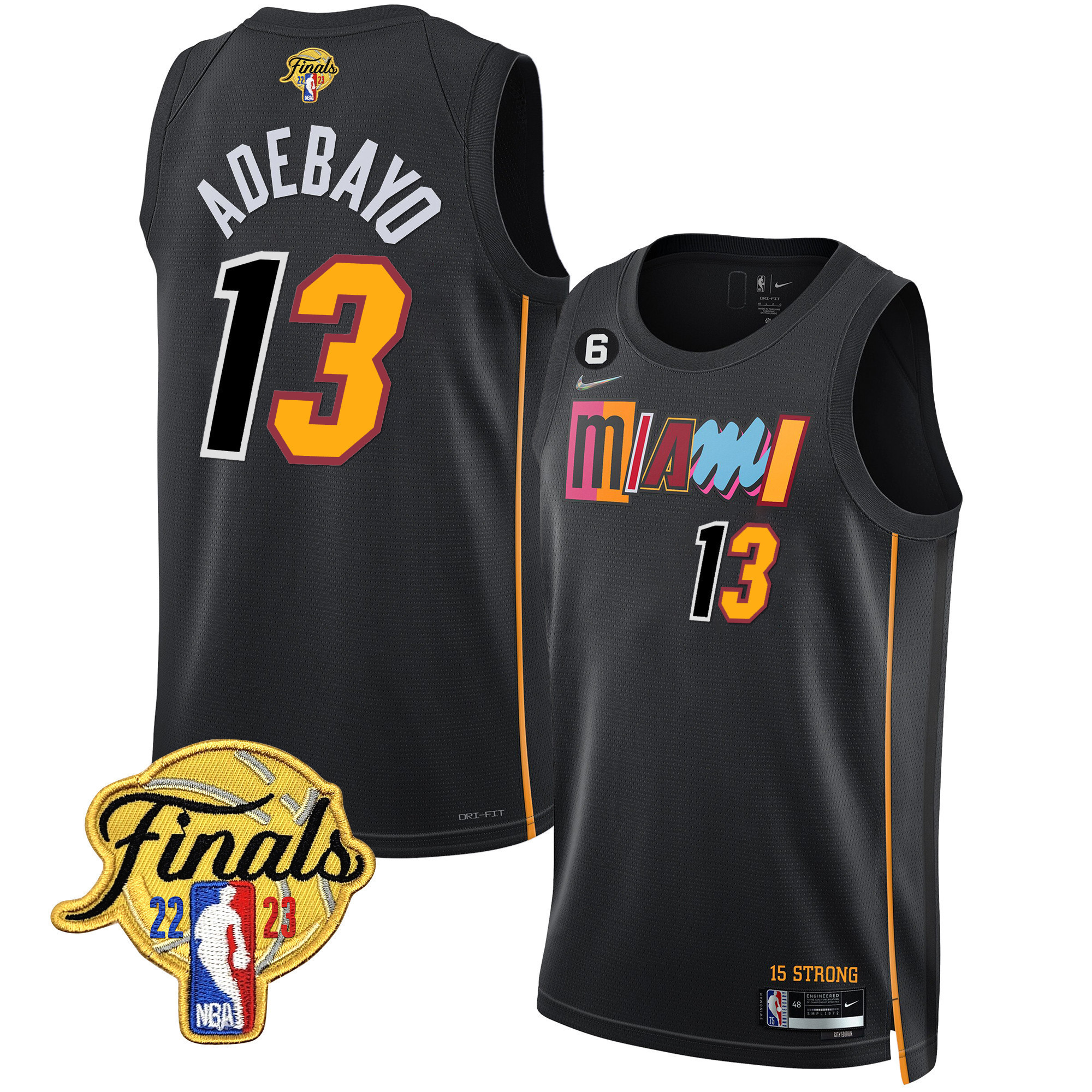 Bam Adebayo Men's Miami Heat 2023 Finals Patch Collection City Black Jersey V2 - All Stitched