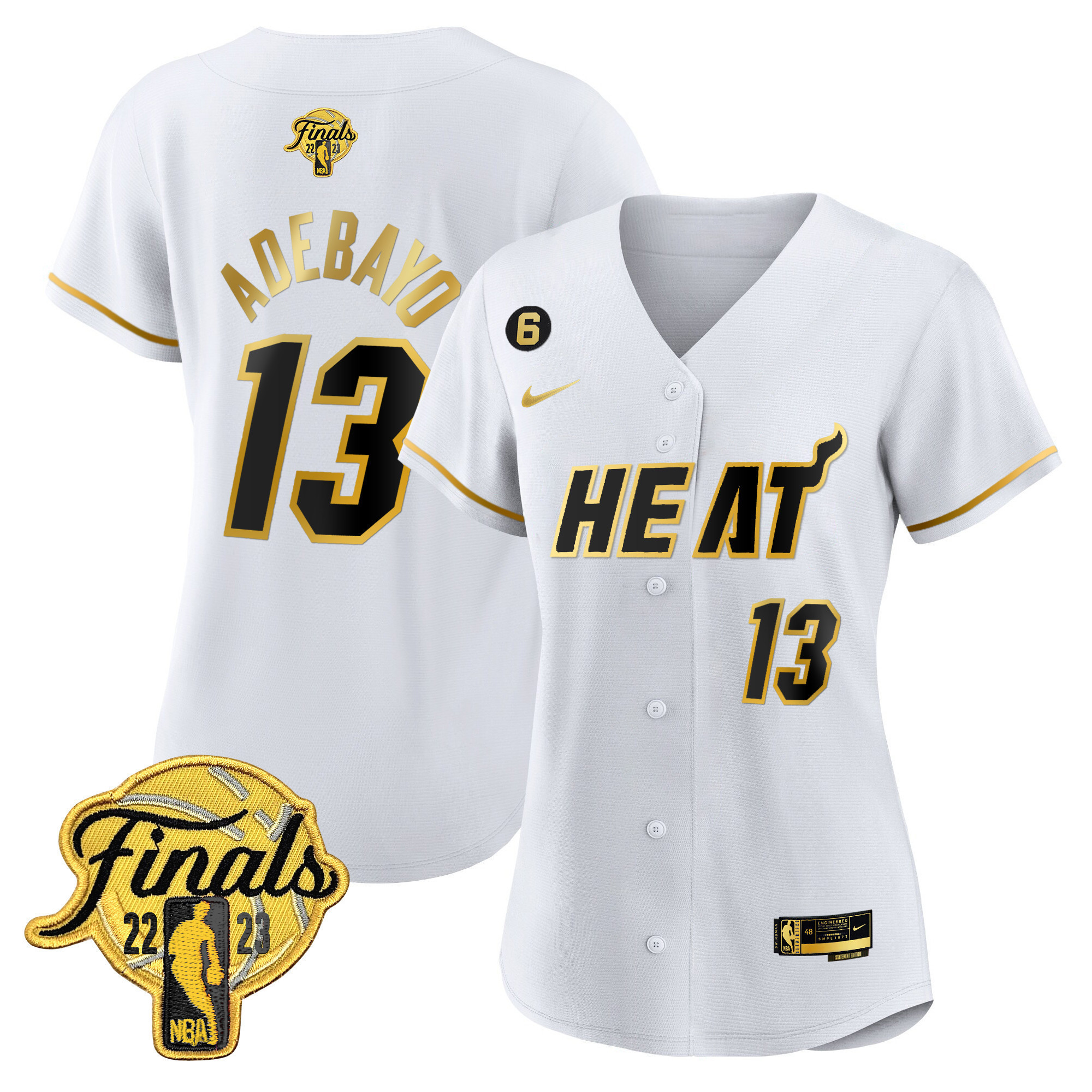 Bam Adebayo Women's Miami Heat 2023 Finals Baseball Cool Base Black Gold Jersey - All Stitched