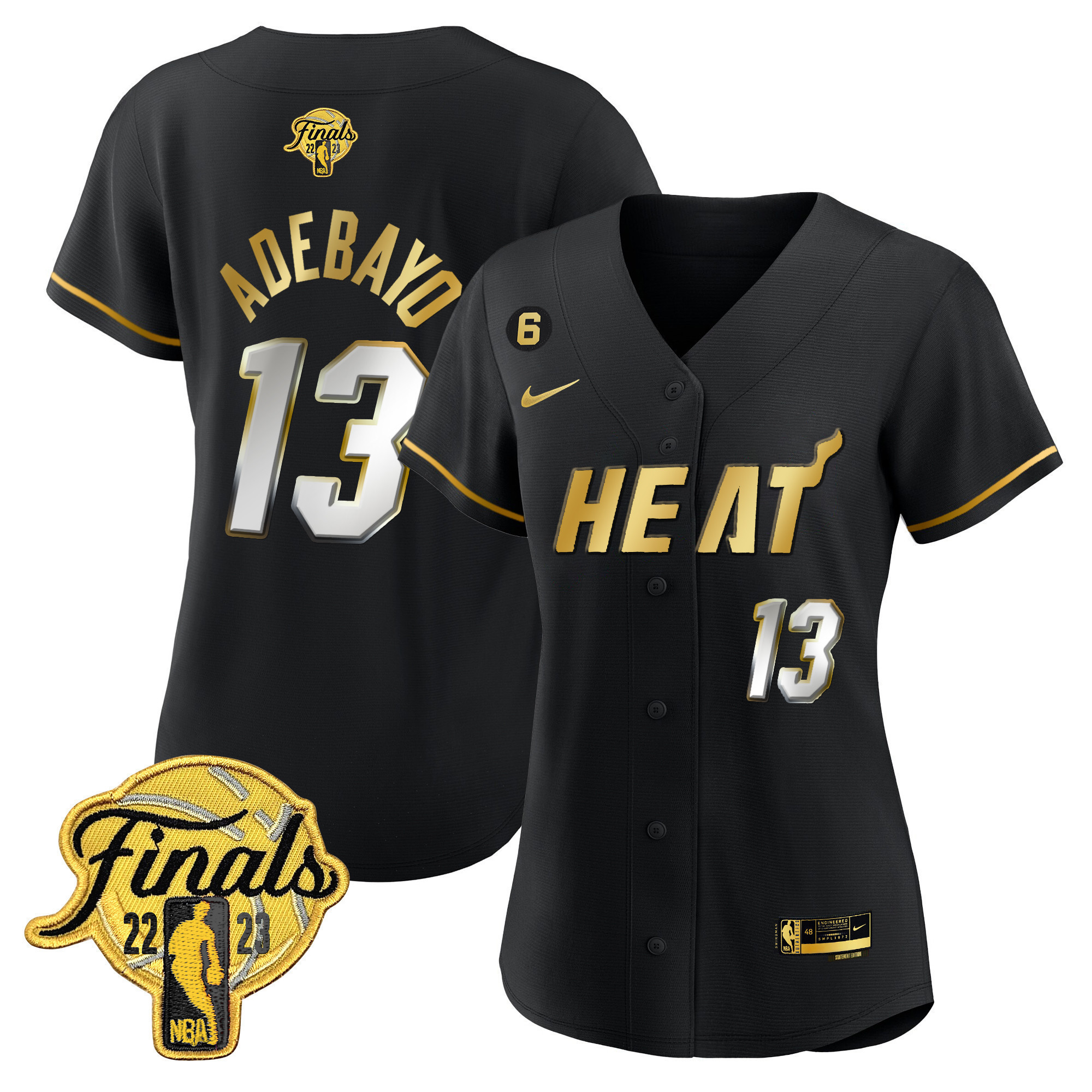 Bam Adebayo Women's Miami Heat 2023 Finals Baseball Cool Base Black Limited Jersey - All Stitched
