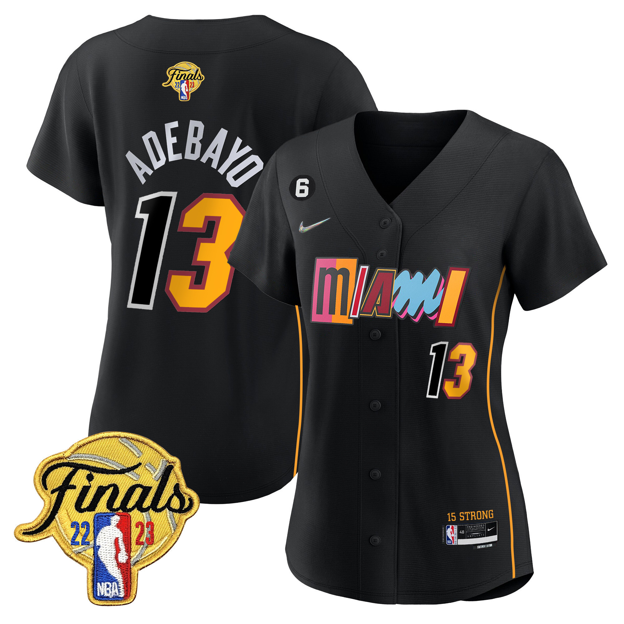 Bam Adebayo Women's Miami Heat 2023 Finals Baseball Cool Base City Black Jersey - All Stitched