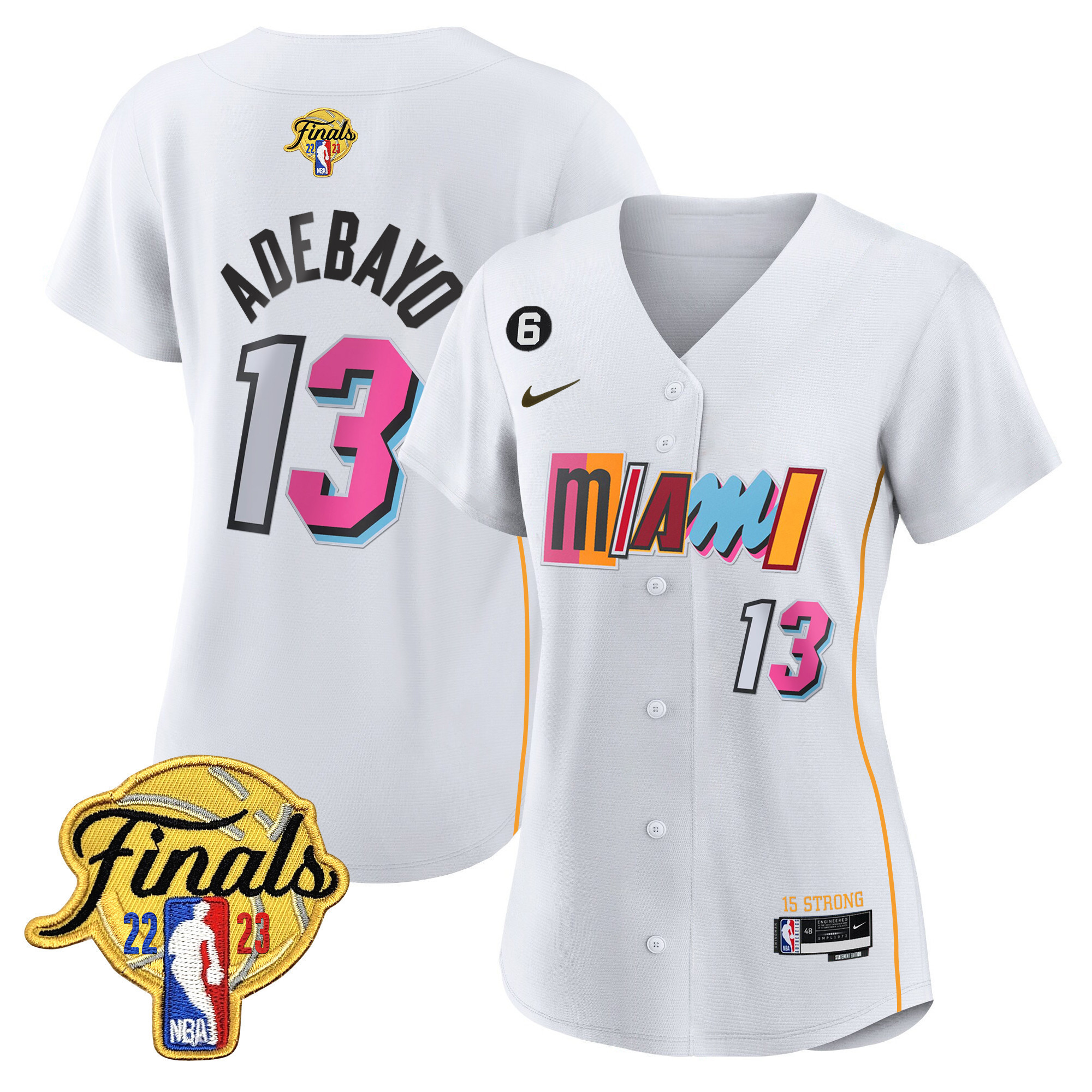 Bam Adebayo Women's Miami Heat 2023 Finals Patch Baseball City White Jersey V2 - All Stitched