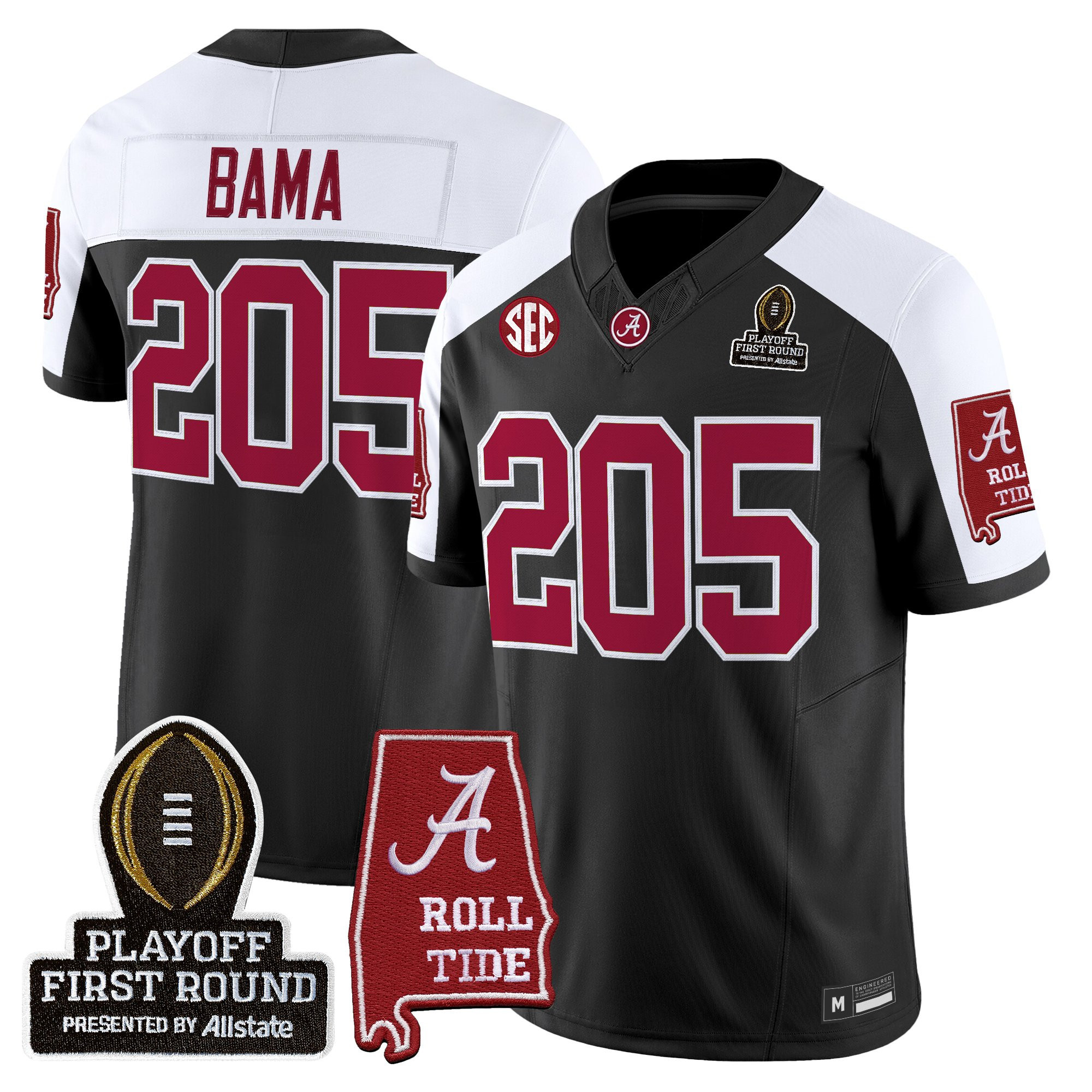 Bama 205 Men's Alabama Crimson Tide 2025 Playoff First Round Vapor Limited Black Alternate Jersey - All Stitched