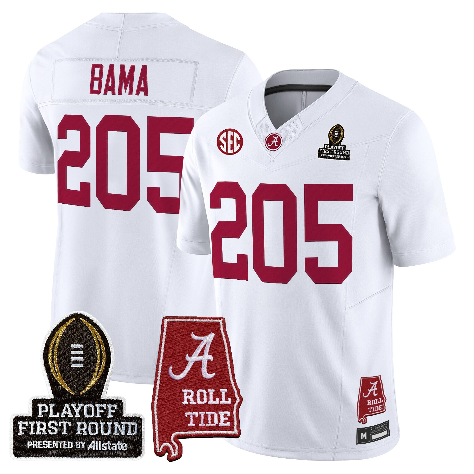 Bama 205 Men's Alabama Crimson Tide 2025 Playoff First Round Vapor Limited White Jersey - All Stitched