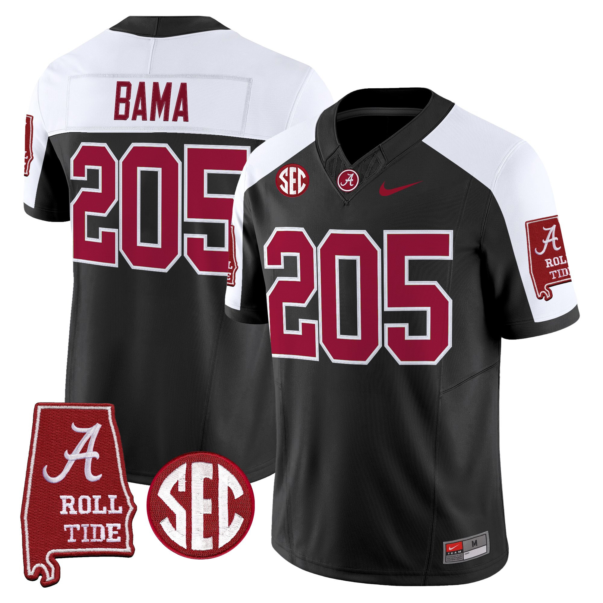 Bama 205 Men's Alabama Crimson Tide 2025 Vapor Limited Black Alternate Jersey - Alabama Map - All Stitched