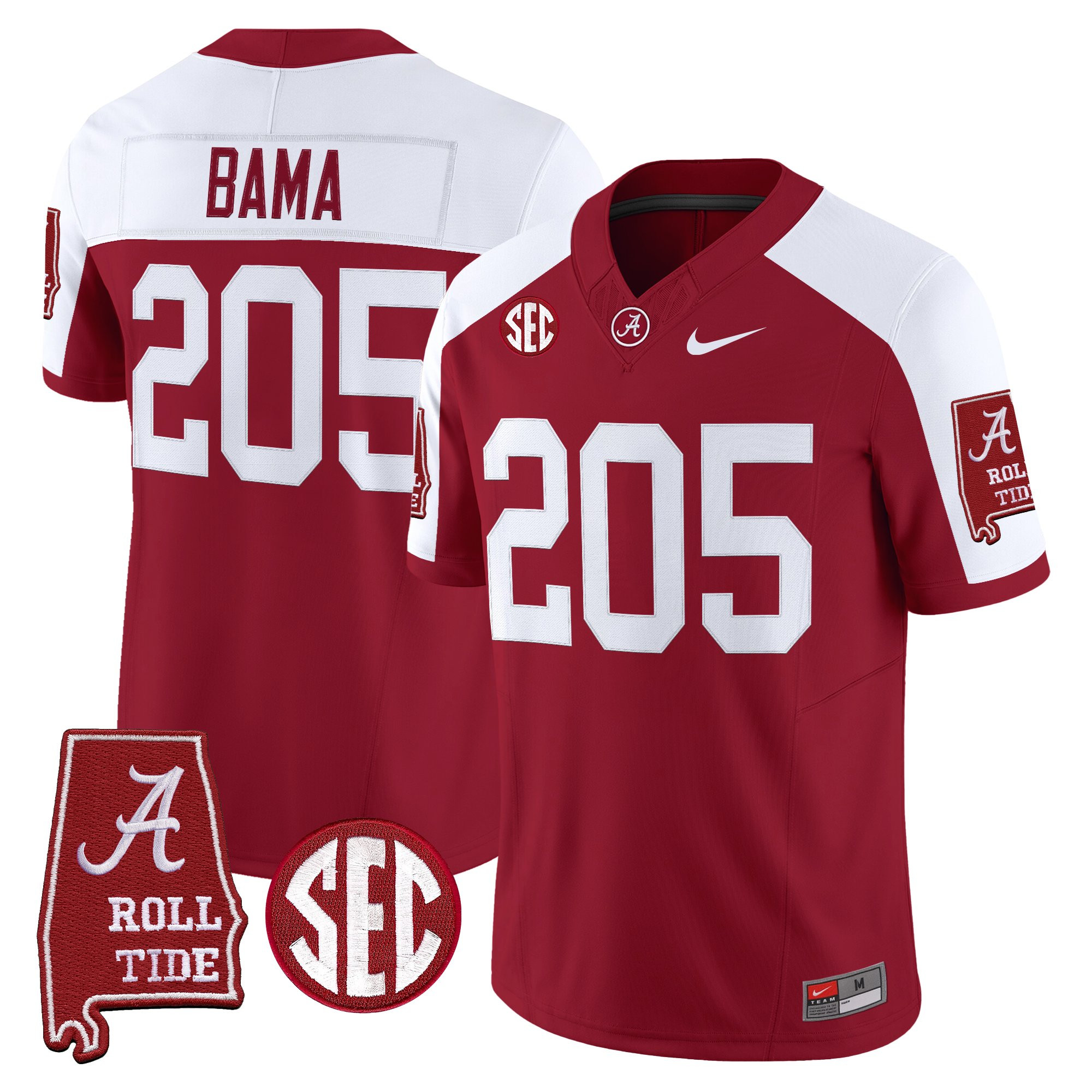 Bama 205 Men's Alabama Crimson Tide 2025 Vapor Limited Crimson Alternate Jersey - Alabama Map - All Stitched