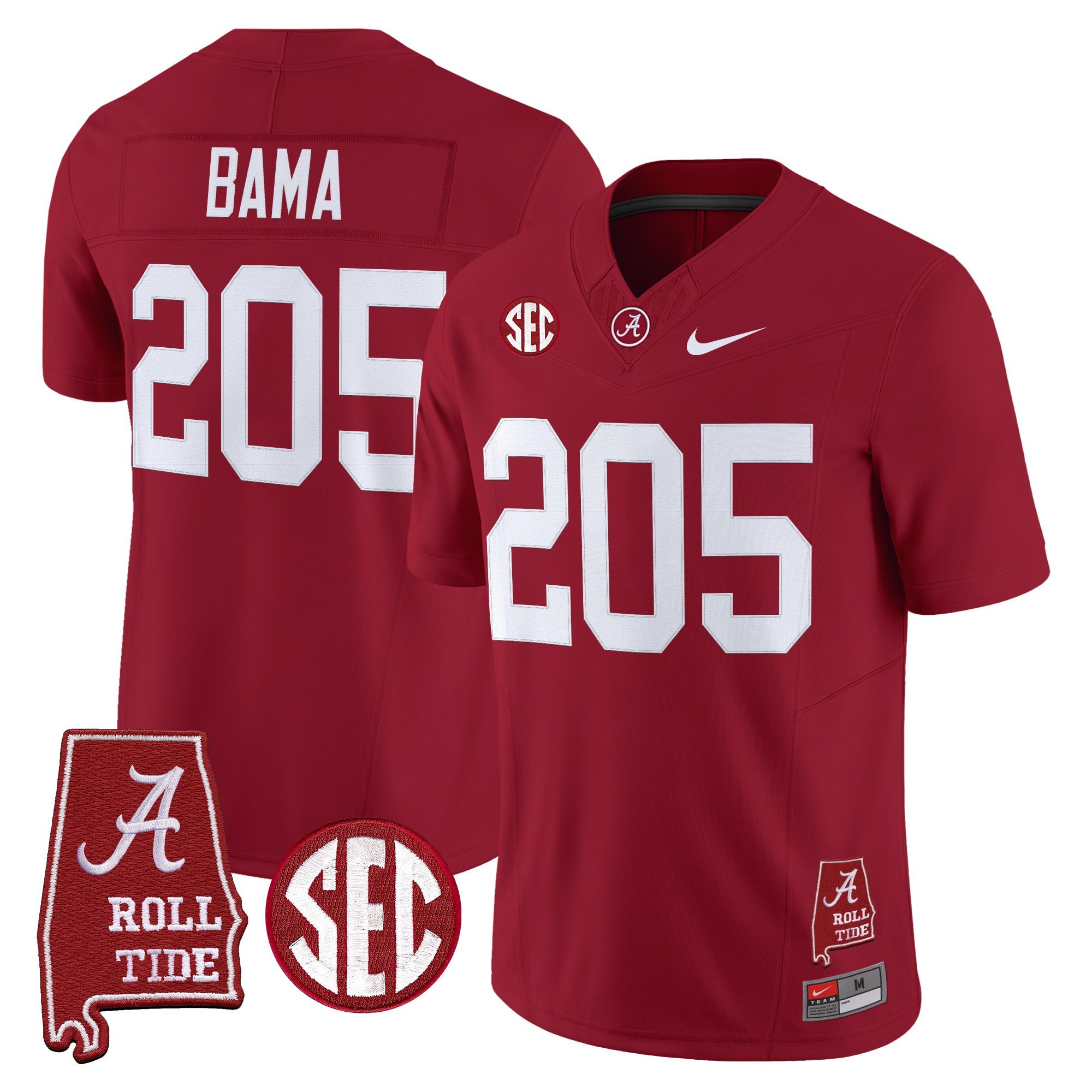 Bama 205 Men's Alabama Crimson Tide 2025 Vapor Limited Crimson Jersey - Alabama Map - All Stitched