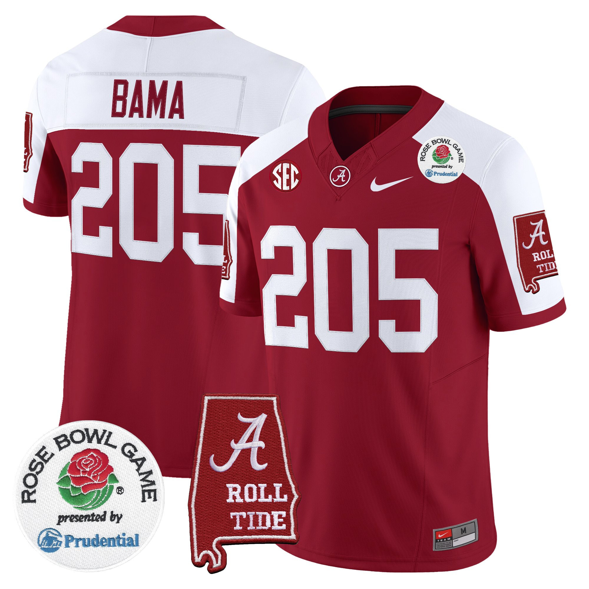 Bama 205 Men's Alabama Crimson Tide 2026 Rose Bowl Vapor Limited Crimson Alternate Jersey - All Stitched