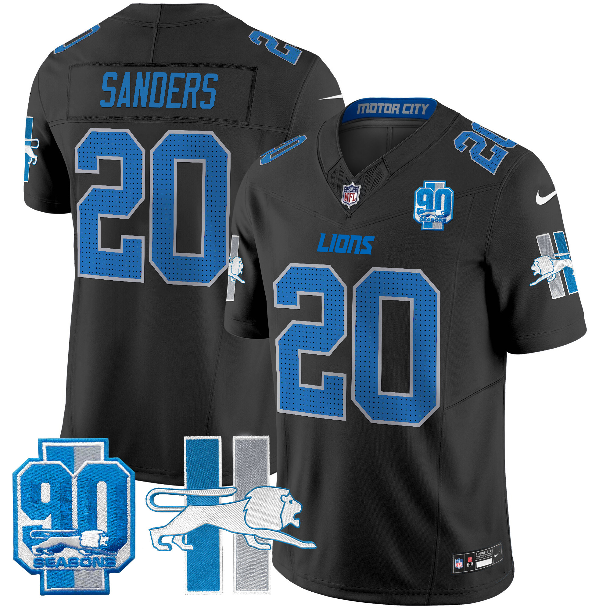 Barry Sanders Men's Detroit Lions 1946 Throwback Vapor Limited Black Jersey - All Stitched