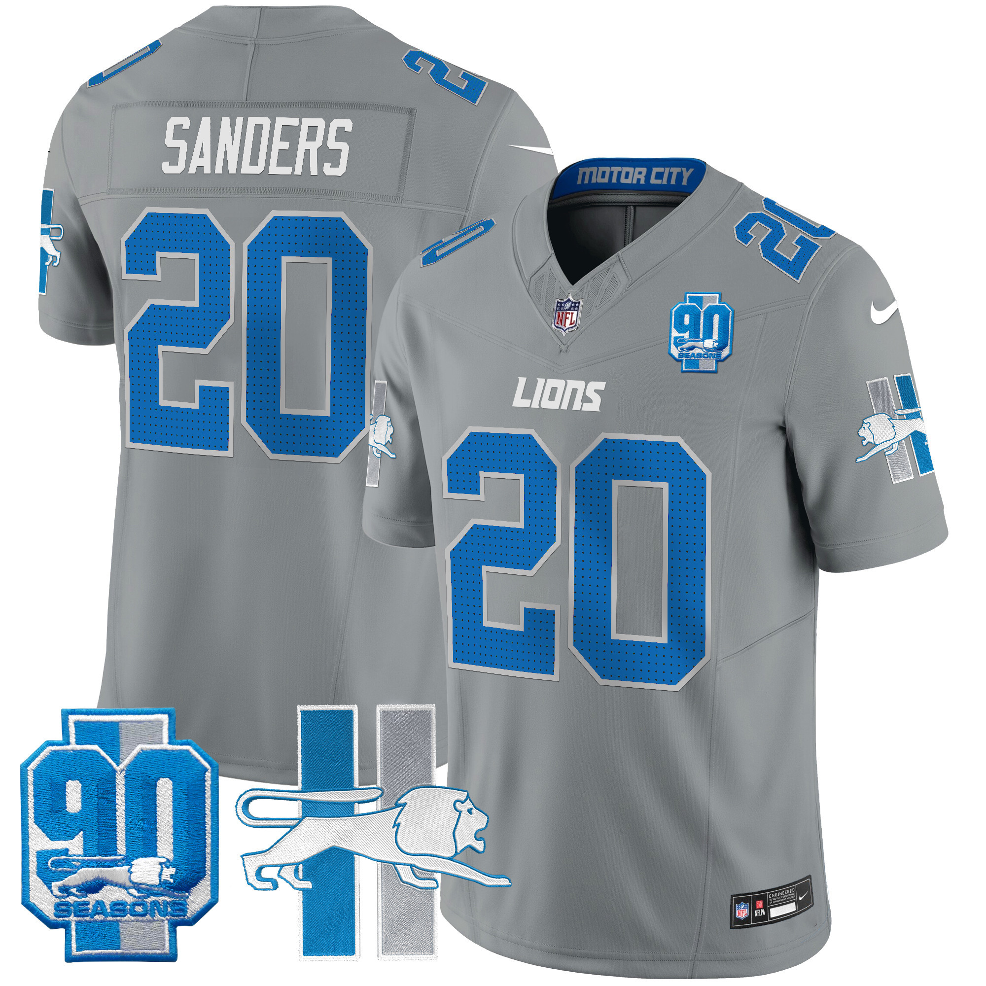 Barry Sanders Men's Detroit Lions 1946 Throwback Vapor Limited Gray Jersey - All Stitched