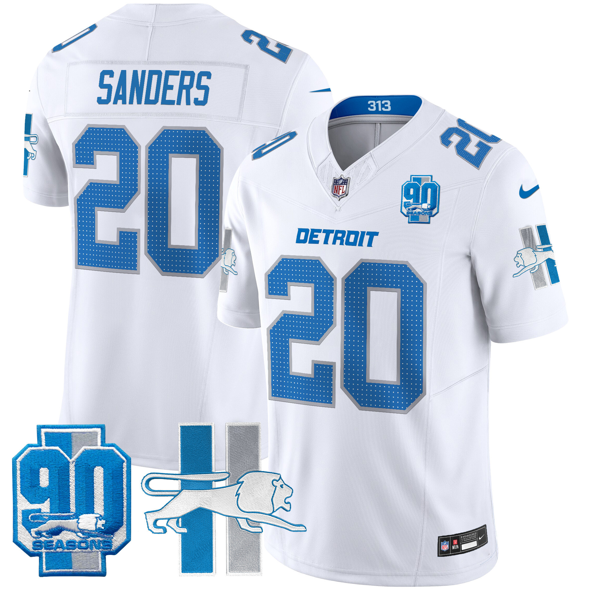 Barry Sanders Men's Detroit Lions 1946 Throwback Vapor Limited White Jersey - All Stitched
