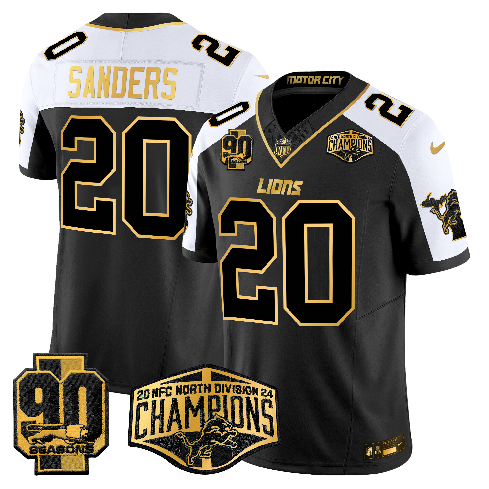 Barry Sanders Men's Detroit Lions 2024 NFC North Division Champions Patch Gold Vapor Limited Alternate Jersey - All Stitched