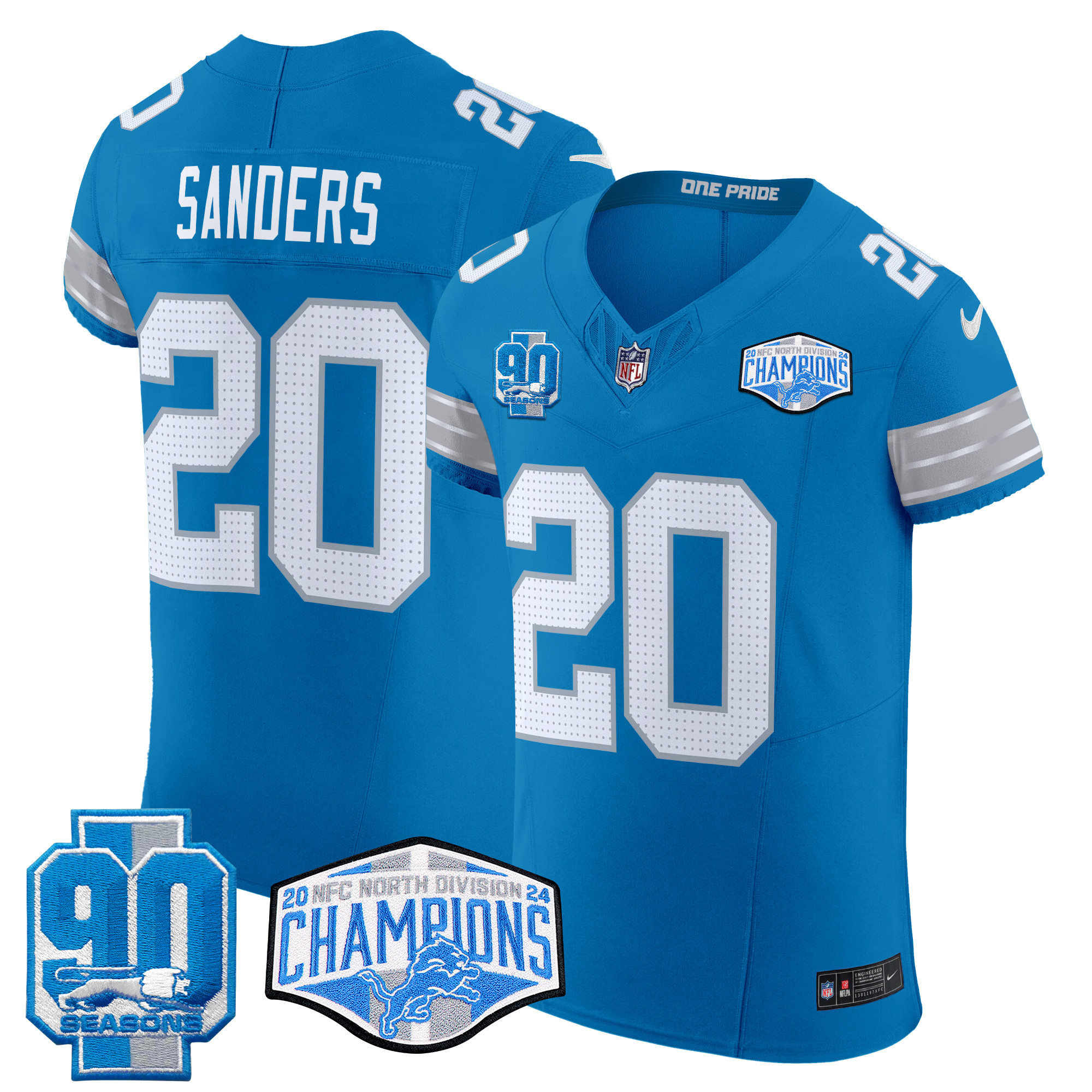 Barry Sanders Men's Detroit Lions 2024 NFC North Division Champions Patch Vapor Elite Blue Jersey - All Stitched