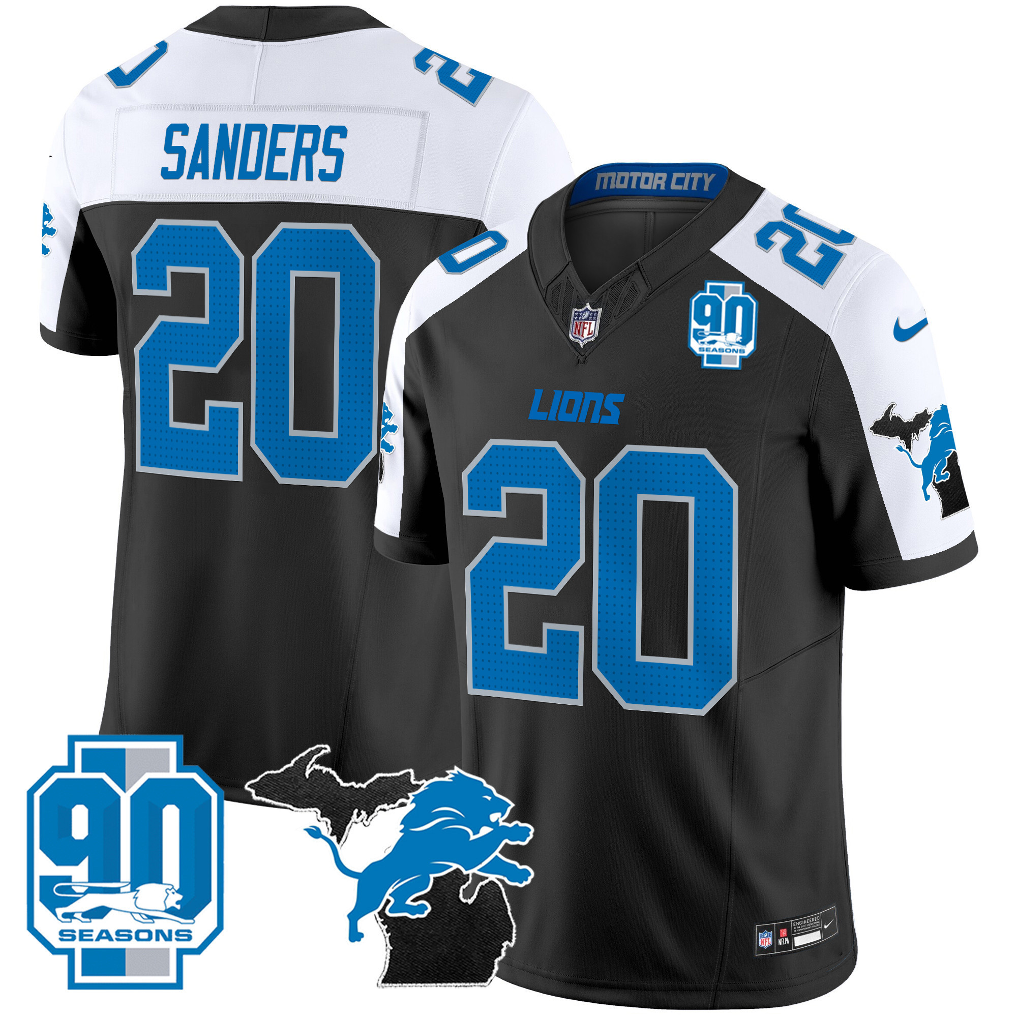 Barry Sanders Men's Detroit Lions 2025 Michigan & 90th Year Patch Vapor Alternate Jersey - All Stitched