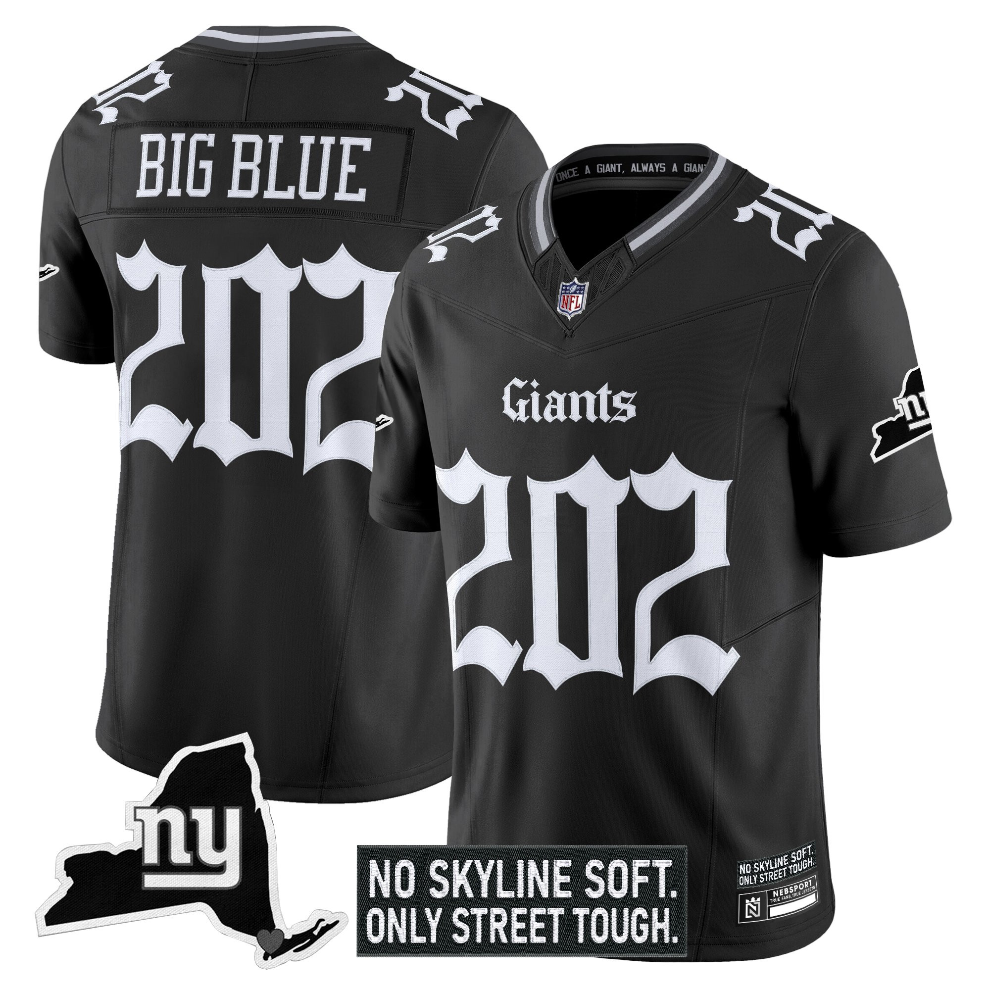 Big Blue 202 Men's New York Giants Gothic Gotham Edition Vapor Limited Black Jersey - All Stitched