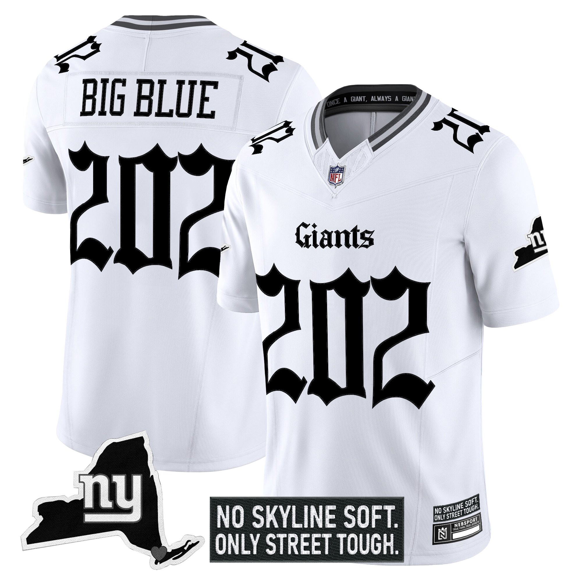 Big Blue 202 Men's New York Giants Gothic Gotham Edition Vapor Limited White Jersey - All Stitched