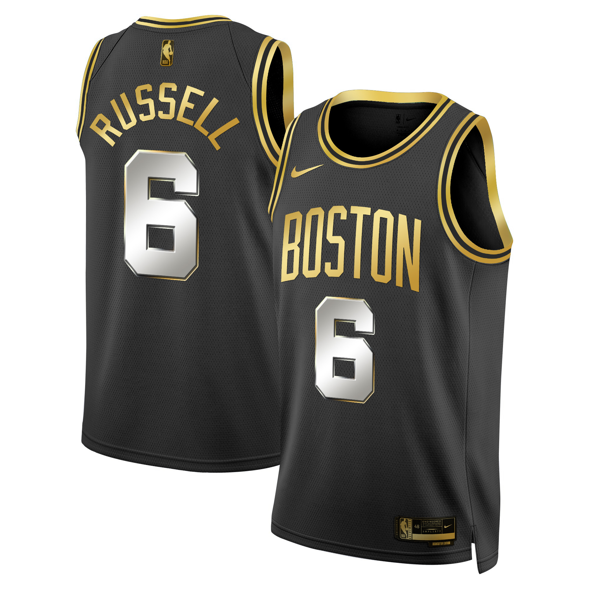 Bill Russell Men's Boston Celtics 2024 Swingman Black Gold Jersey - All Stitched
