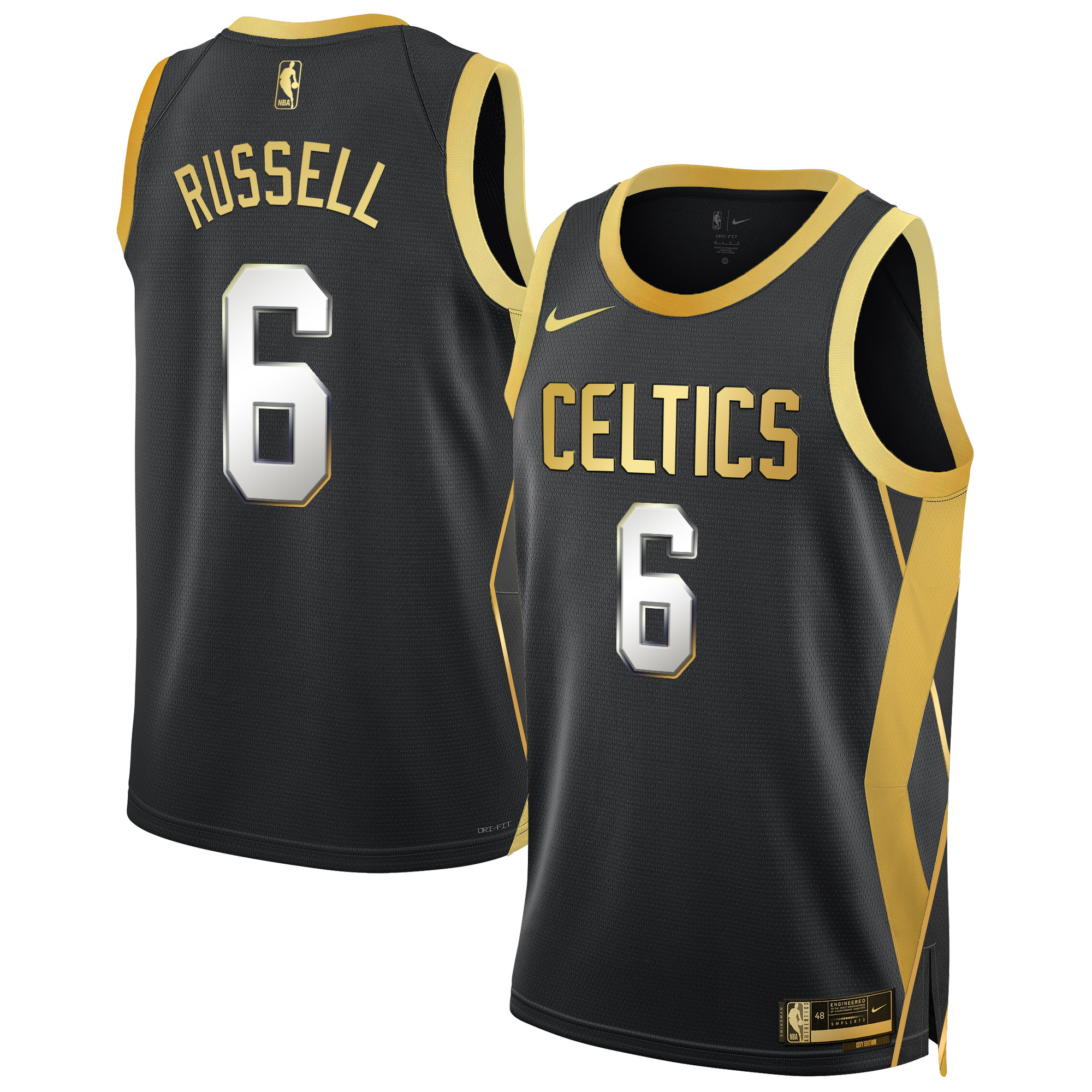 Bill Russell Men's Boston Celtics 2024/25 City Edition Swingman Black Gold Jersey - All Stitched