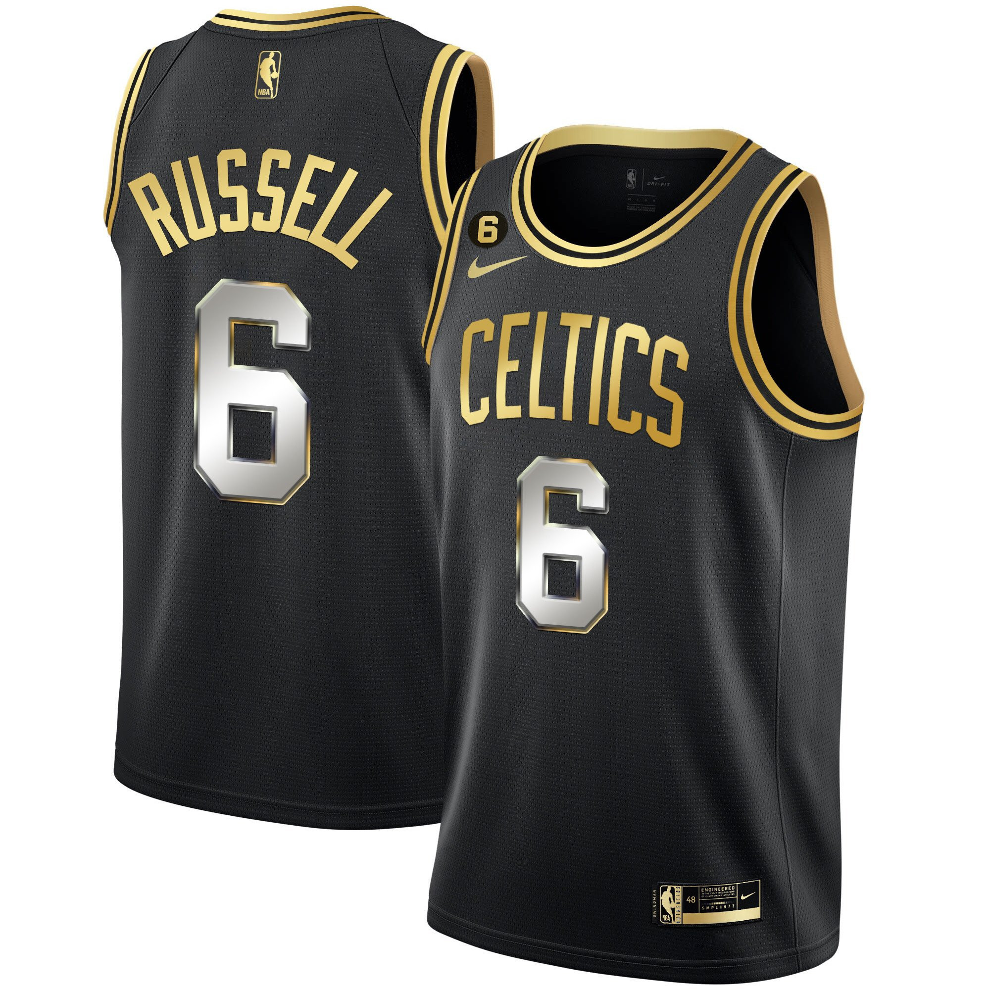 Bill Russell Men's Boston Celtics Bill Russell Patch Collection Black Limited Jersey - All Stitched