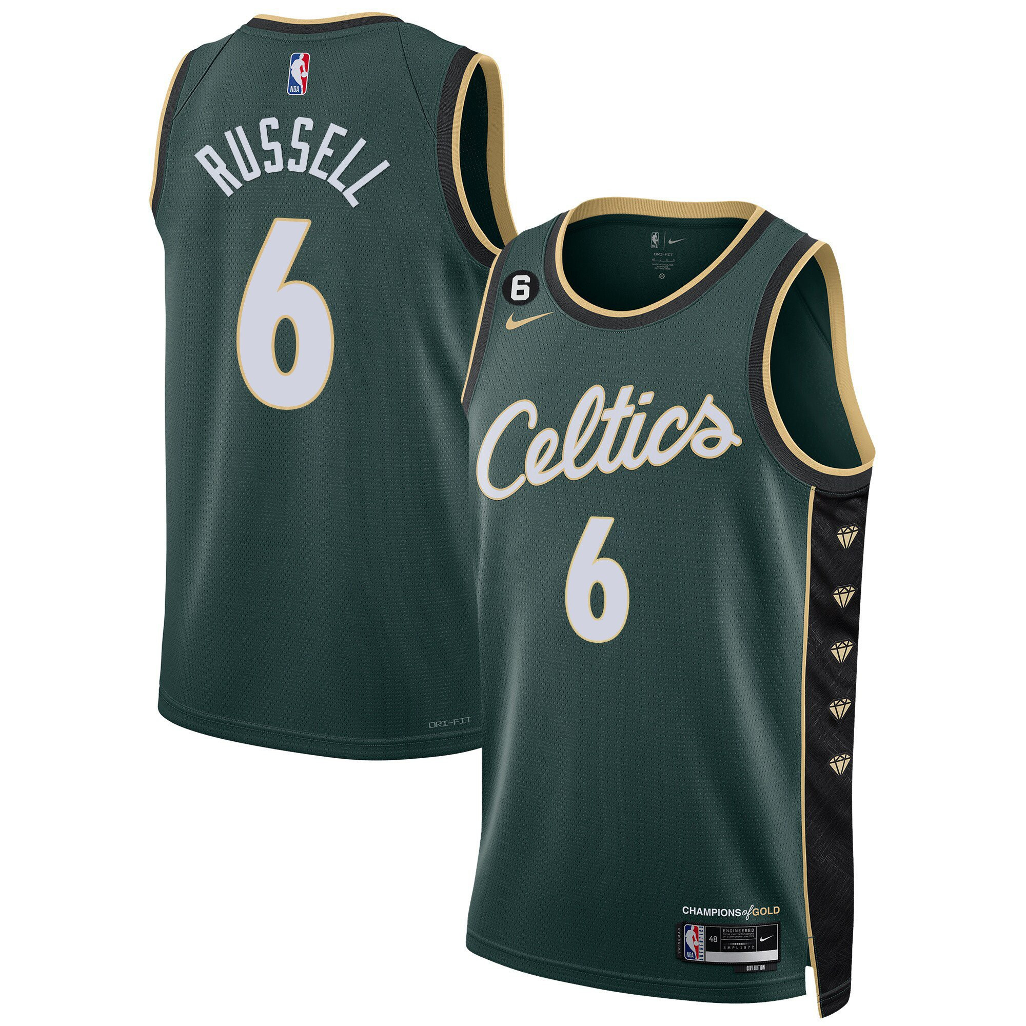 Bill Russell Men's Boston Celtics Bill Russell Patch Collection City Jersey - All Stitched