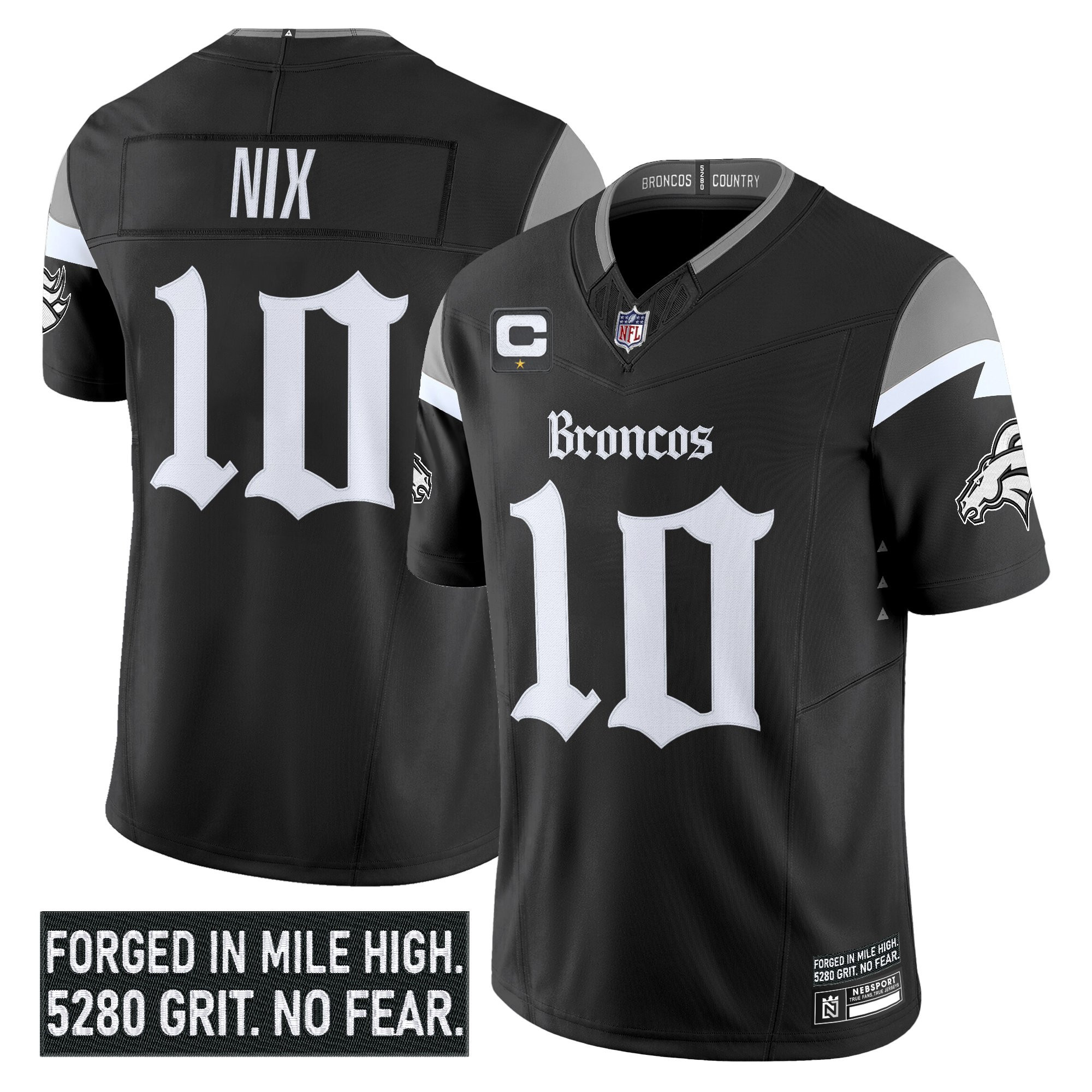 Bo Nix Men's Denver Broncos Gothic Mile High Shadows Edition Vapor Limited Black Jersey - All Stitched