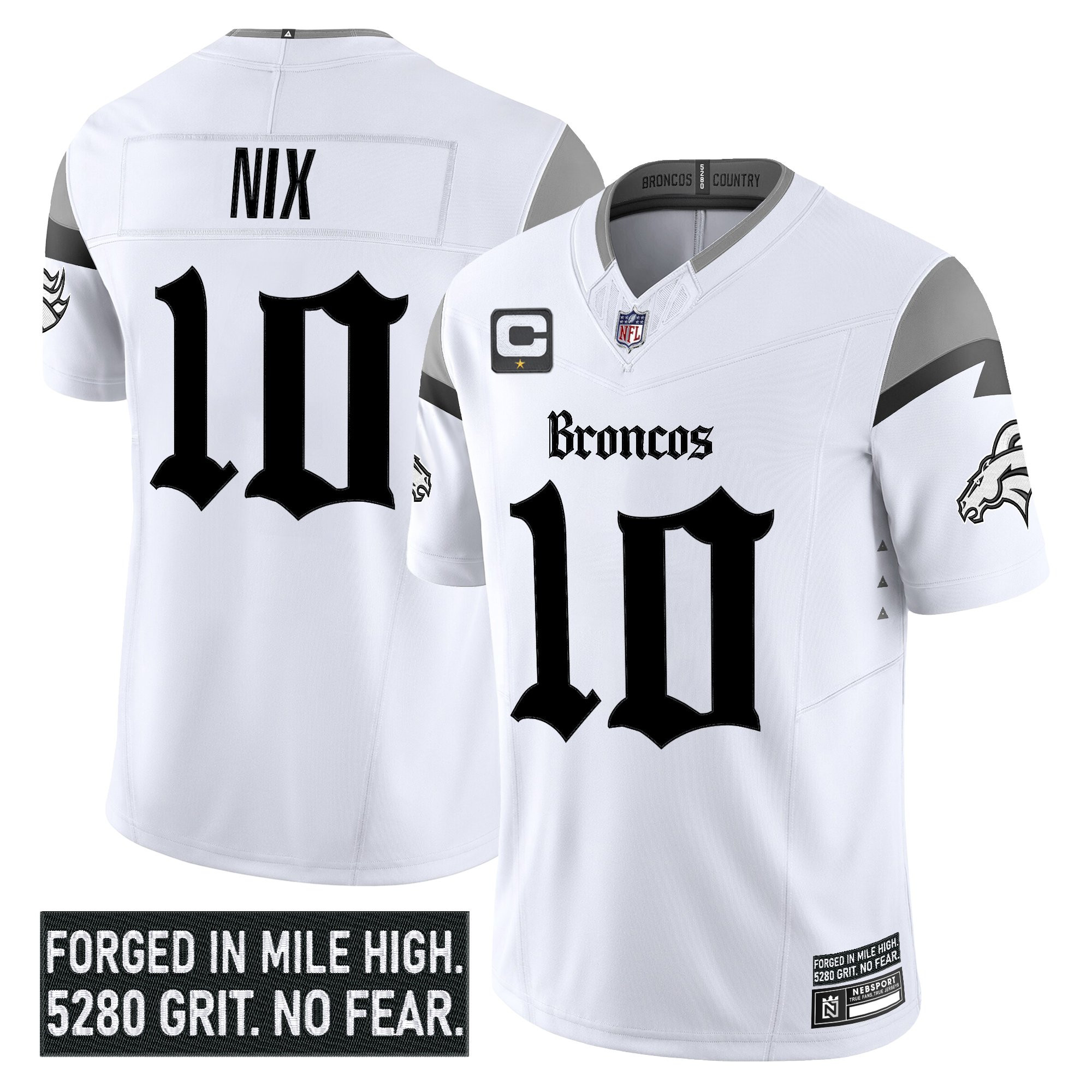 Bo Nix Men's Denver Broncos Gothic Mile High Shadows Edition Vapor Limited White Jersey - All Stitched