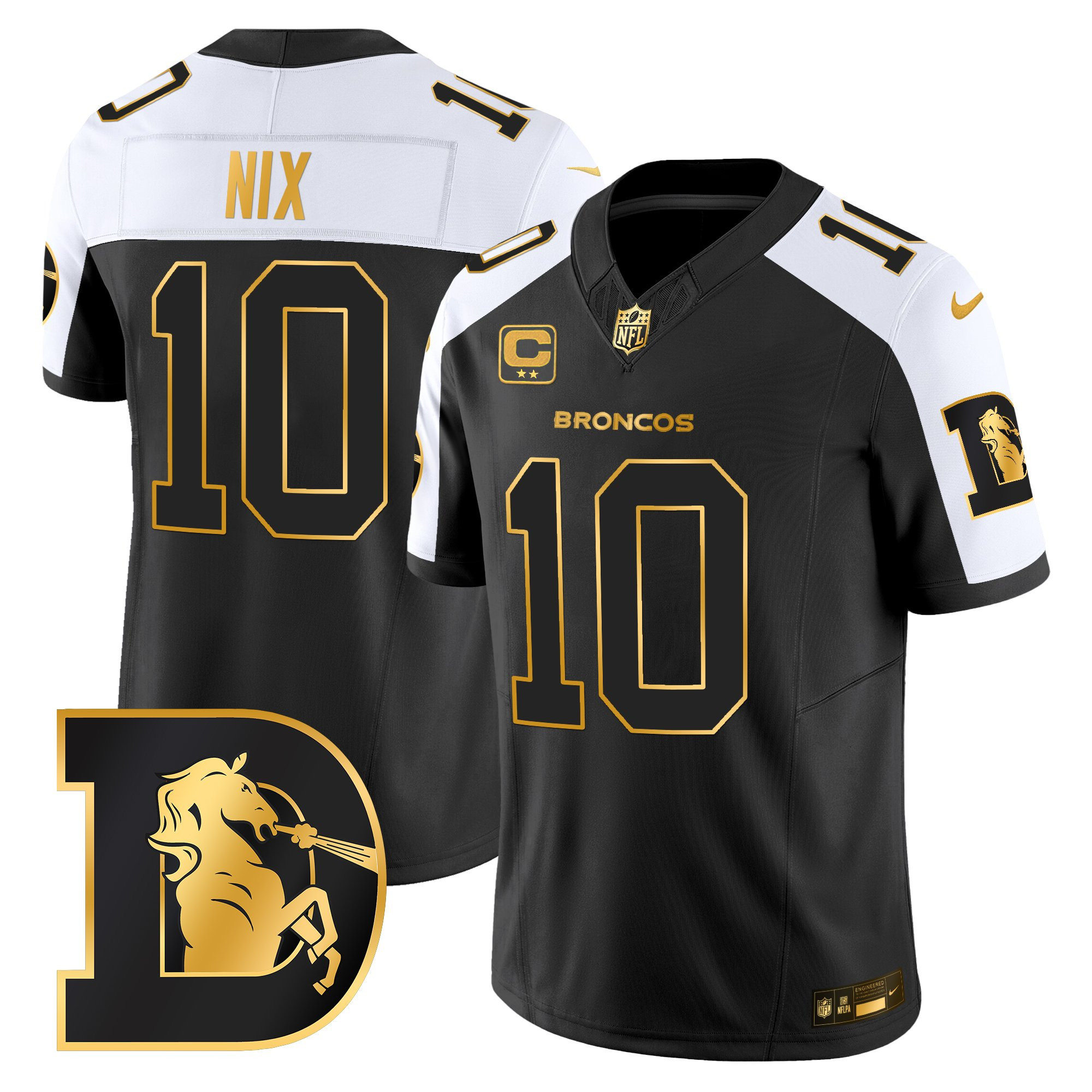 Bo Nix Men's Denver Broncos Throwback Gold Vapor Limited Black Alternate Jersey - All Stitched