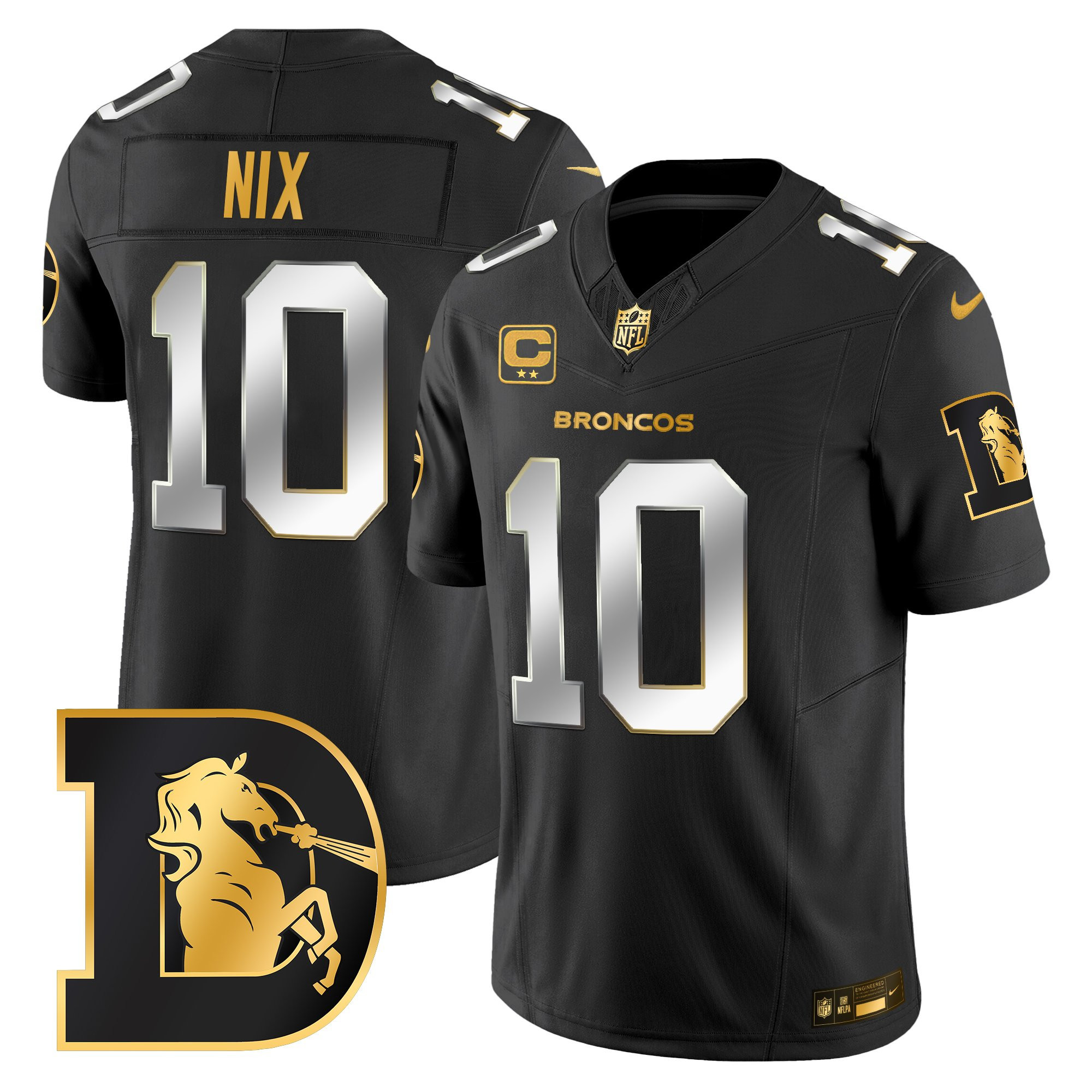 Bo Nix Men's Denver Broncos Throwback Gold Vapor Limited Black Limited Jersey - All Stitched